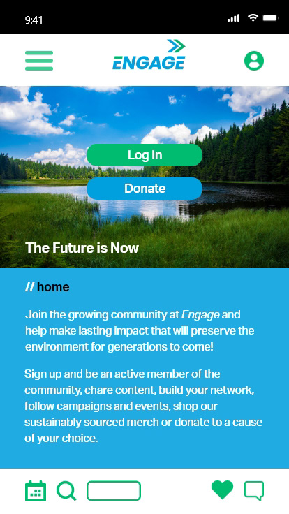 Engage mobile UI home screen