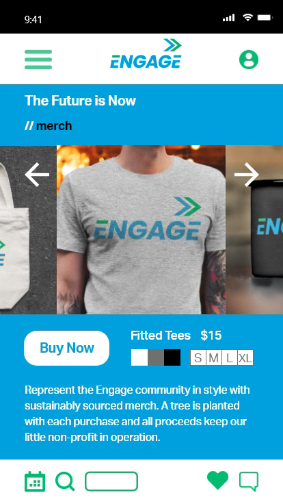 Engage mobile UI merch screen