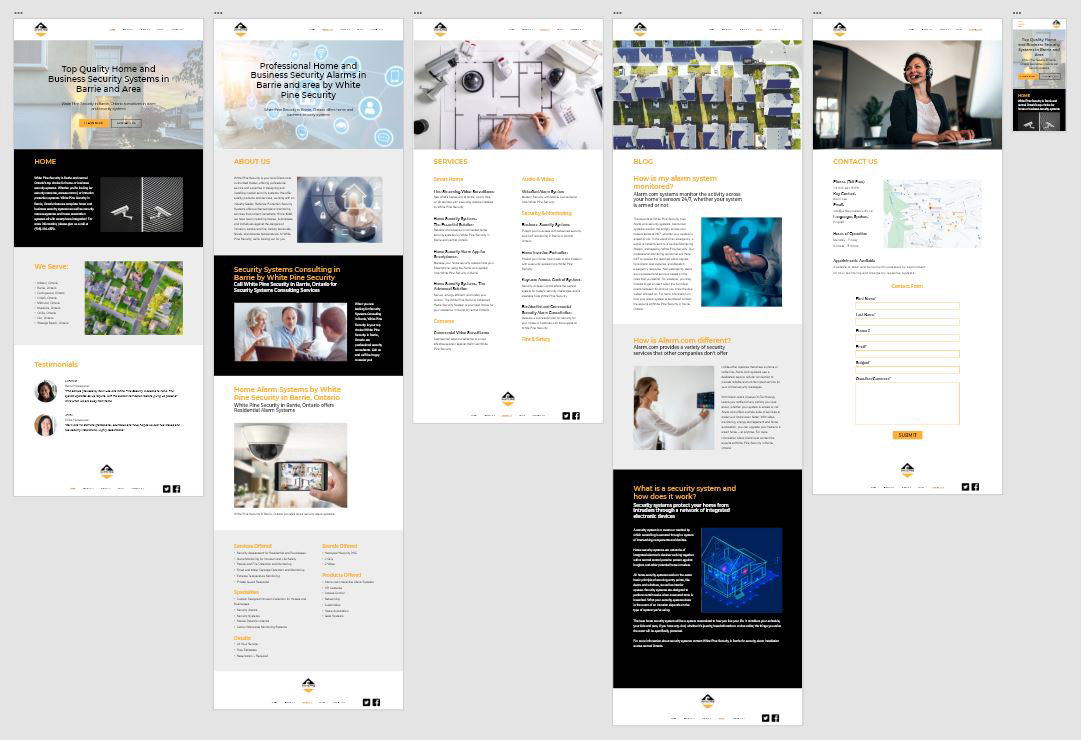 Overview of UI screens for White Pine Security website