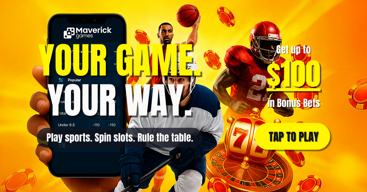 Social media ad for online casino & sports betting offering $100 in bonus bets.