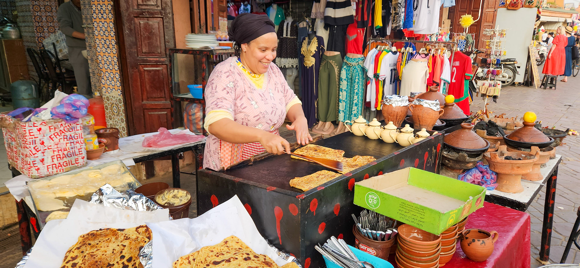 Msemen (Rghaif) Vendor at Jemaa al-Fnaa square, Merrakech Morocco