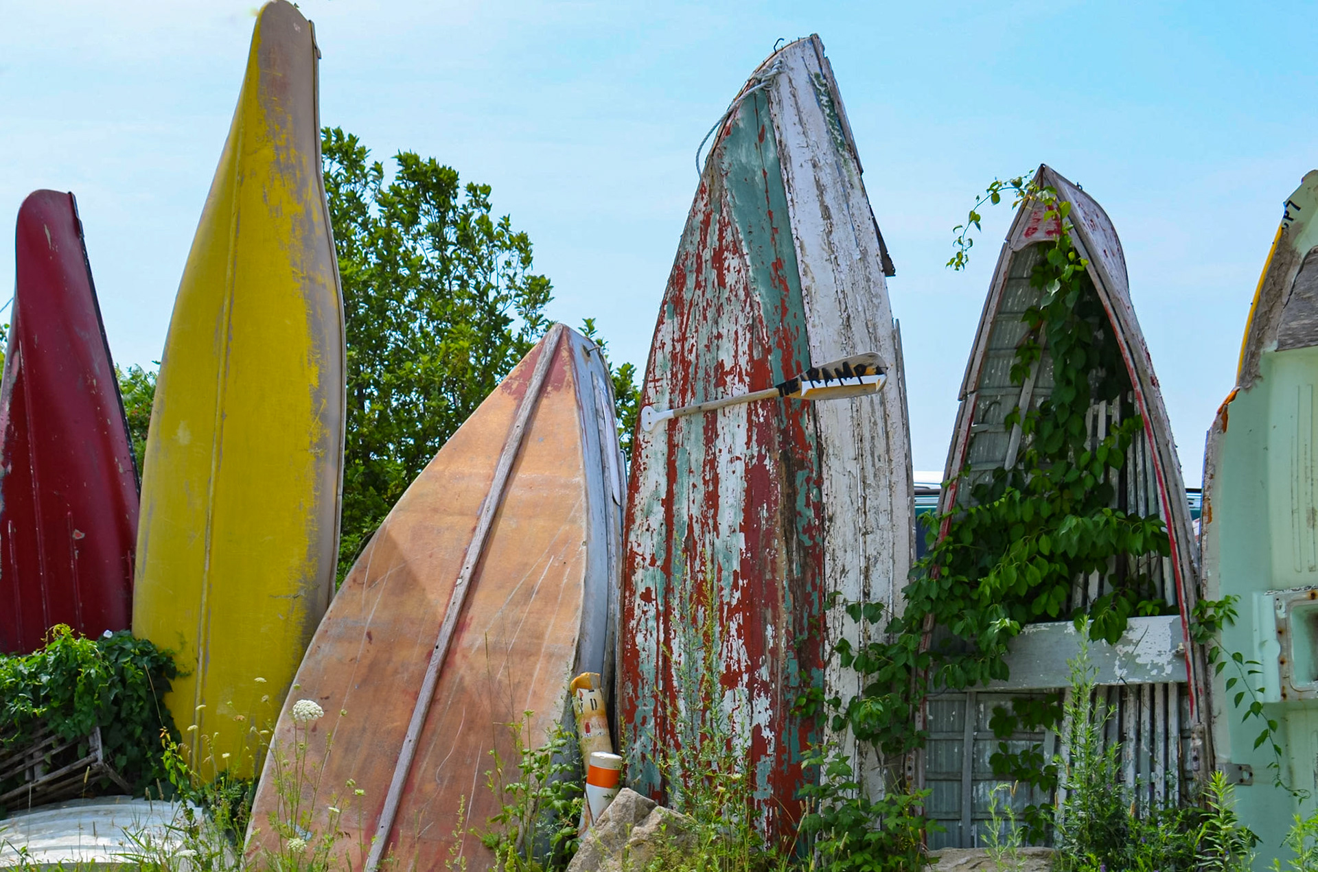 Colorful old wooden boats - New England