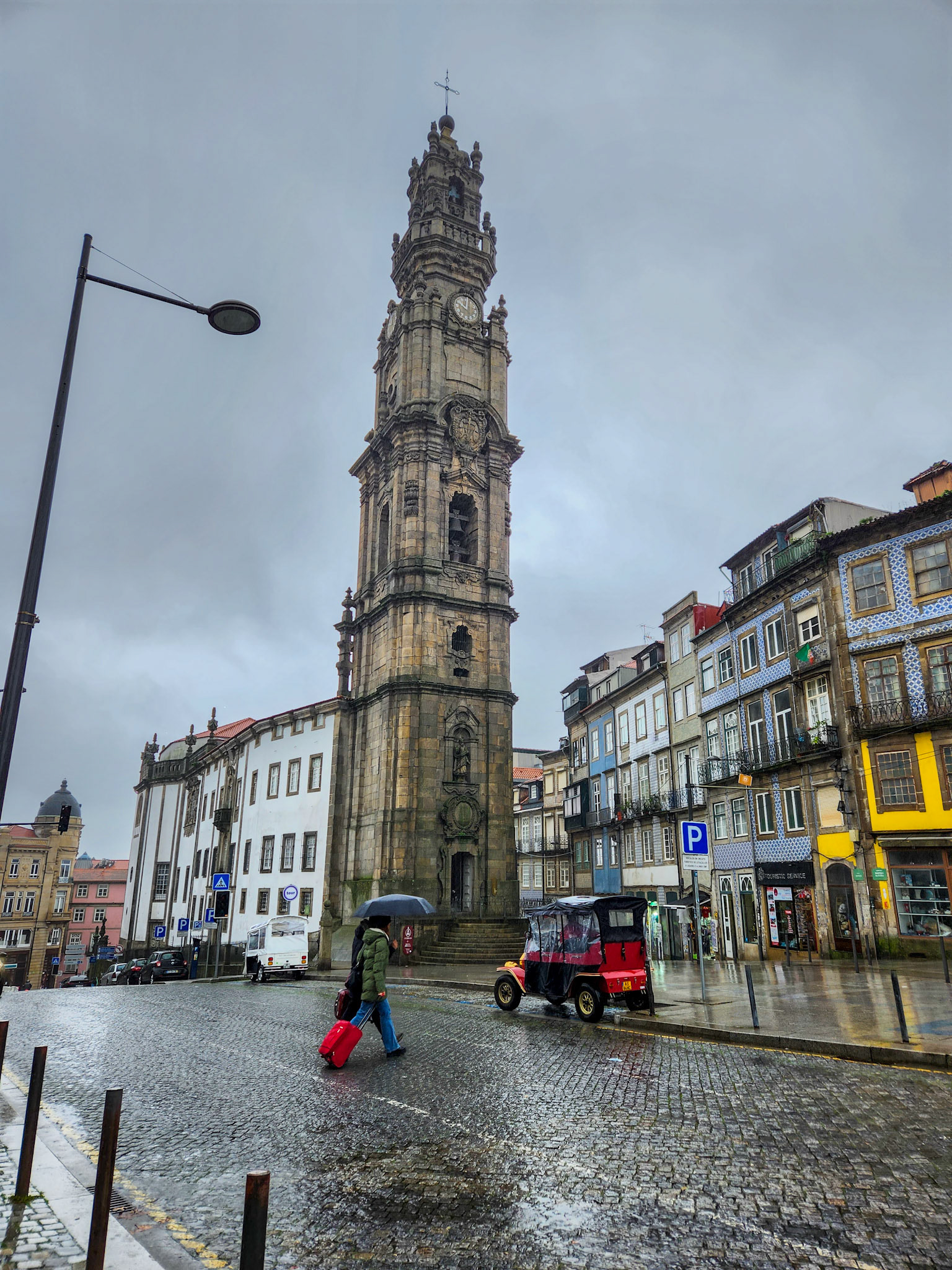 Street view of Clérigos Church and Tower, Porto Portugal