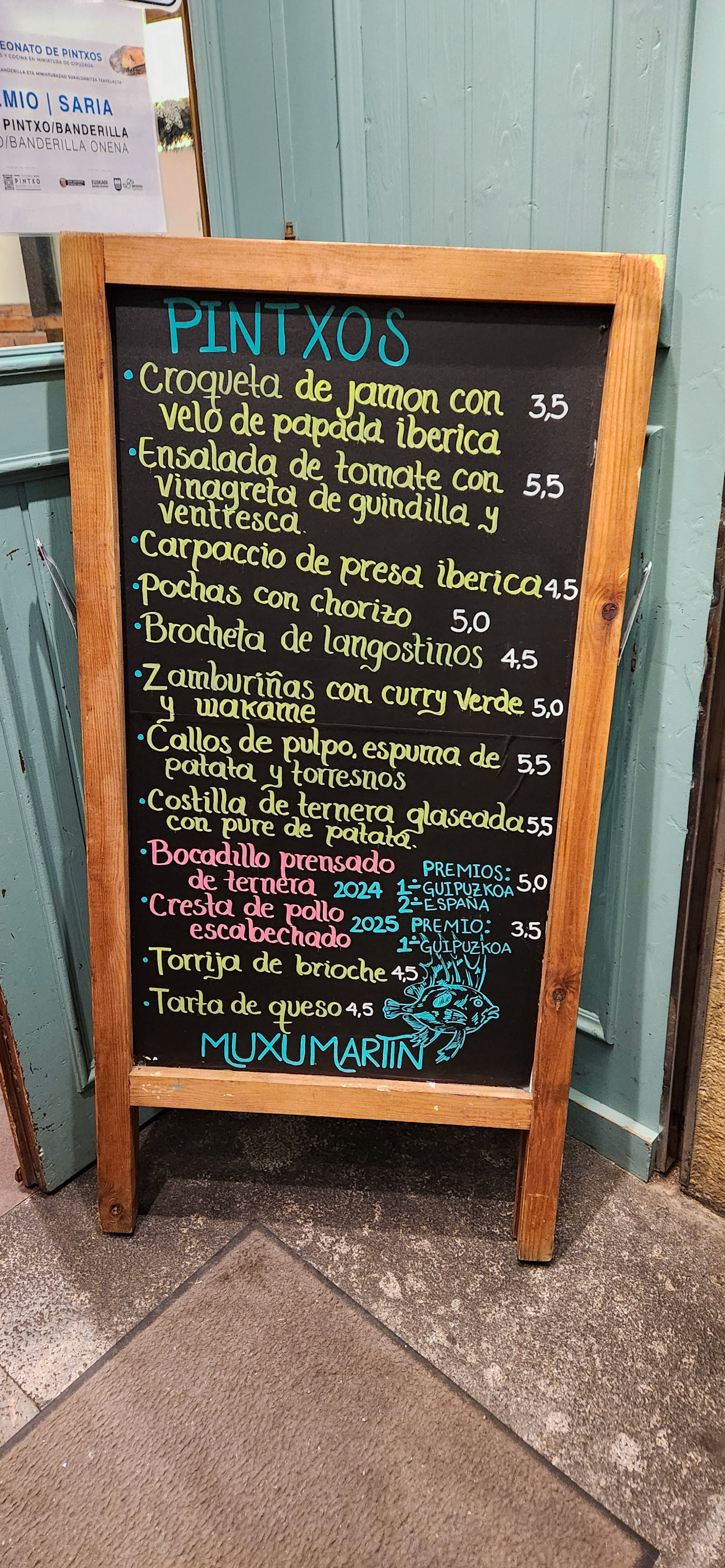 Pinxtos menu, San Sebastian, Spain