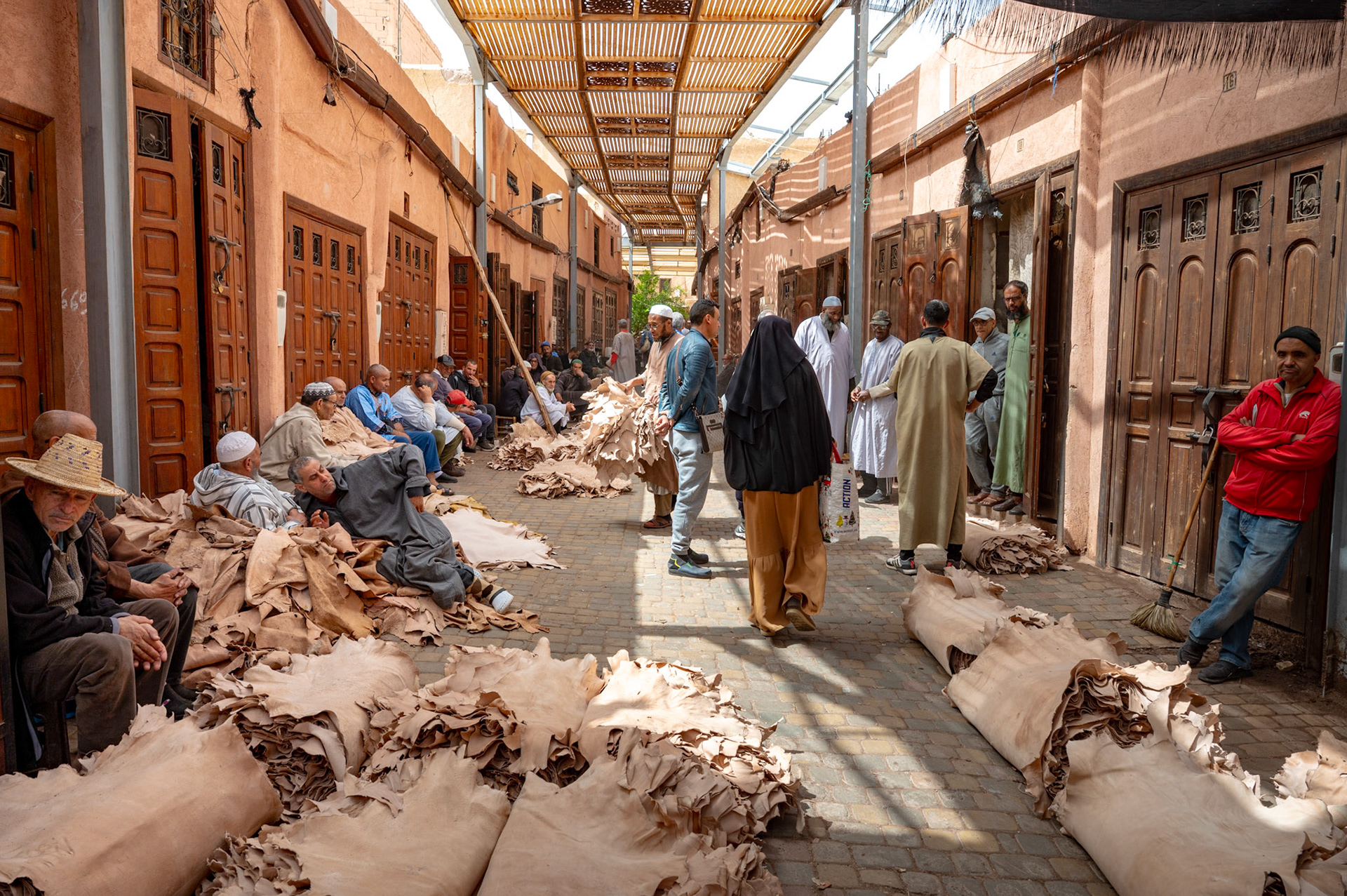 Leather auction in the Souks of Marrakech, Marrakech Morocco