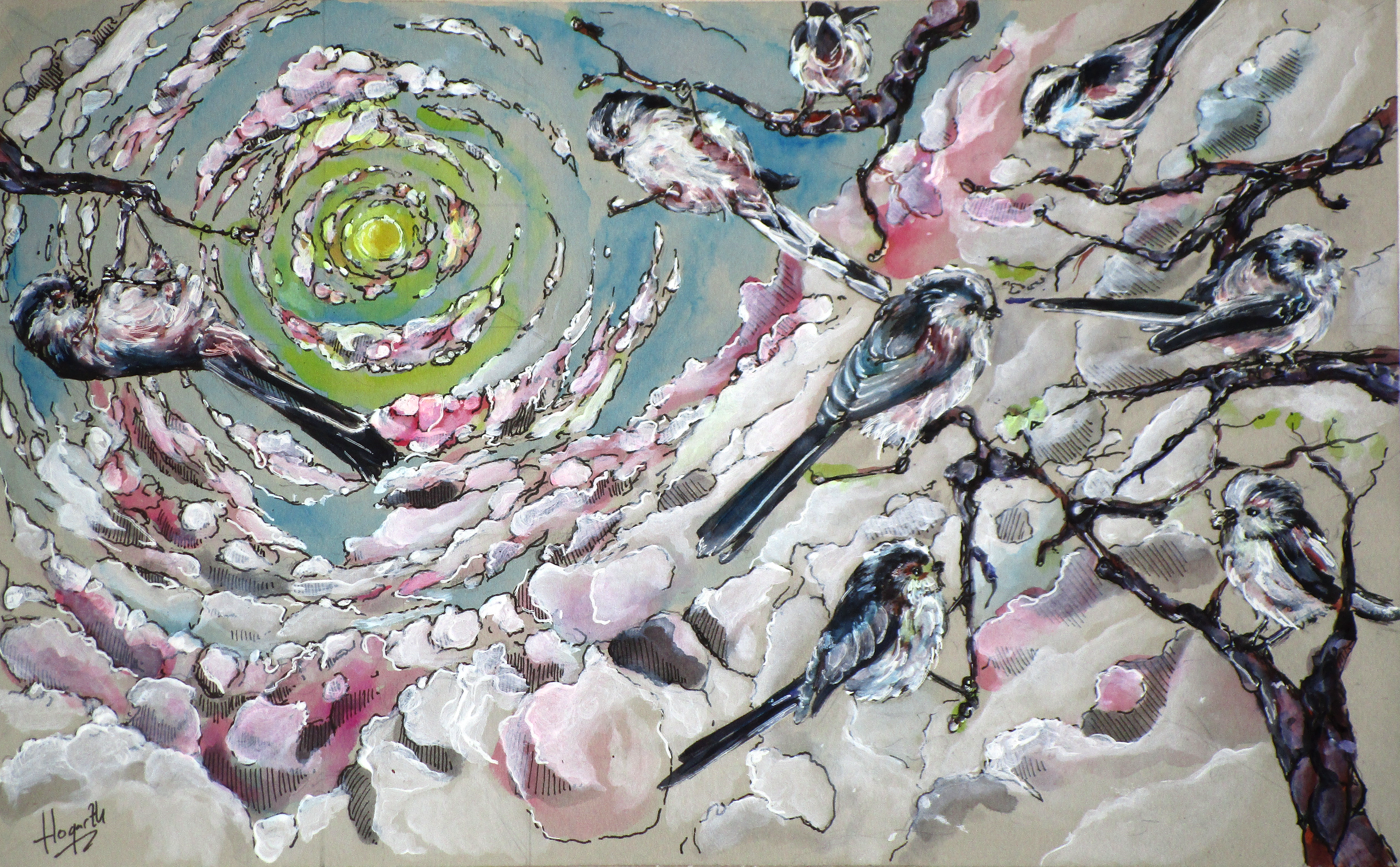 "Wraparound": watercolour on board