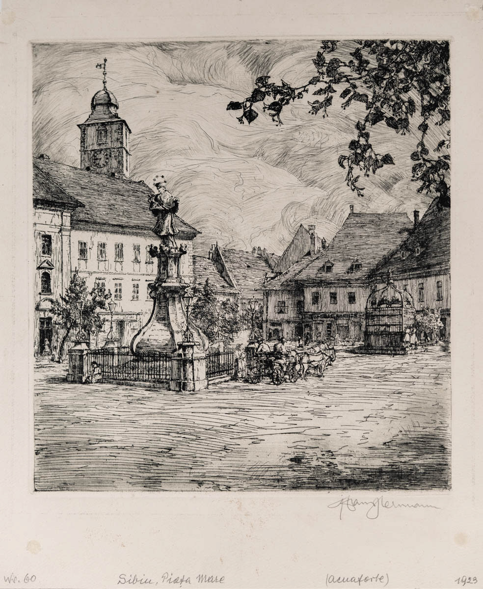 Sibiu, Piața Mare (1923) Acvaforte 29.05x34.05 cm