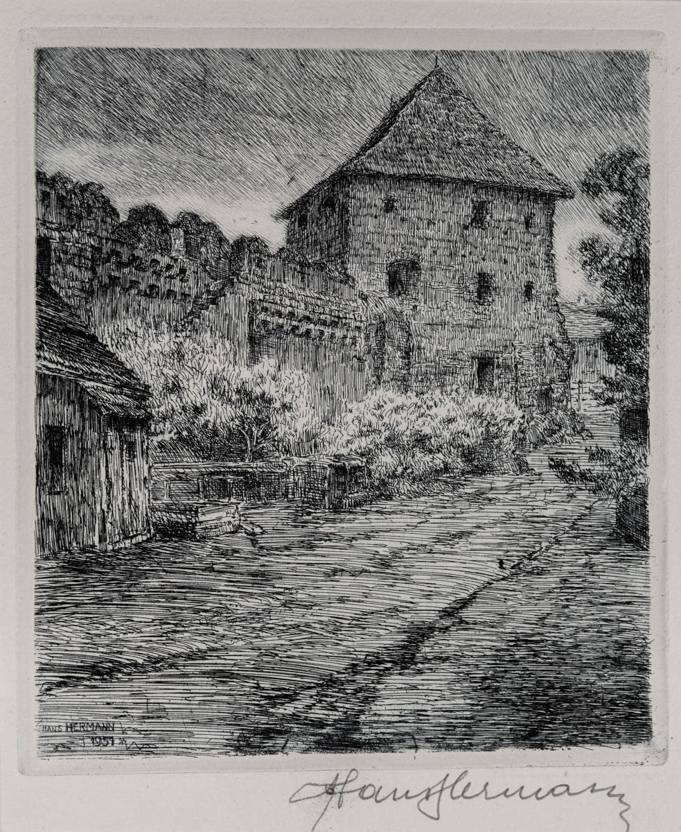 Bastionul Bethlen din Cluj (1957) Acvaforte 16.05x18.05 cm