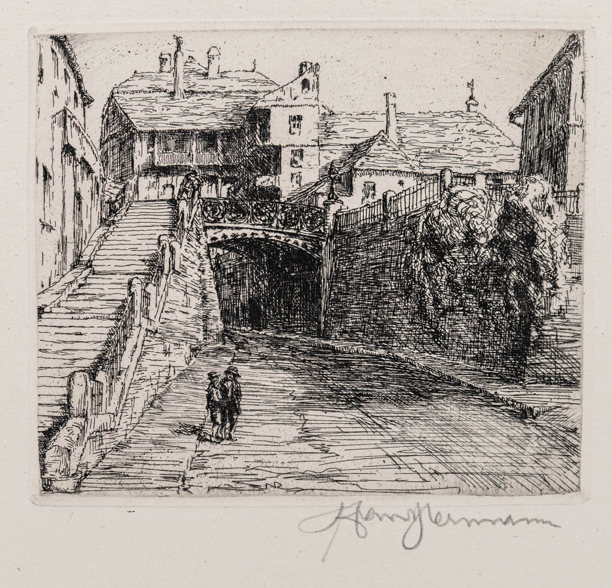 Sibiu, Urcare spre) Orașul de Sus 1923 Acvaforte 14.05x12.05 cm