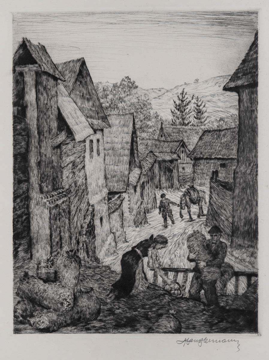 Rășinari. Colectiviști după primirea avansului III (1958) Gravură cu acul 30.05x40 cm