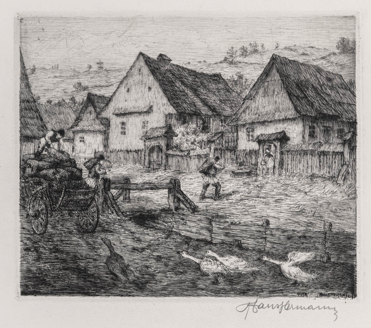 Rășinari. Colectiviști după primirea avansului II (1958) Acvaforte 24x20 cm