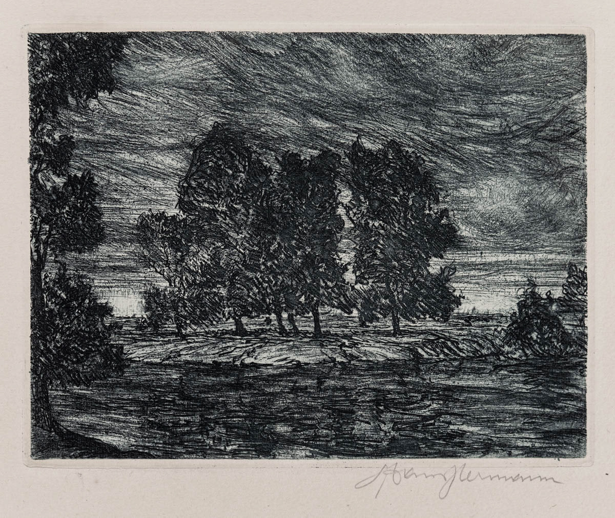 Furtună lângă Mureș (1922) Acvaforte 28x15 cm