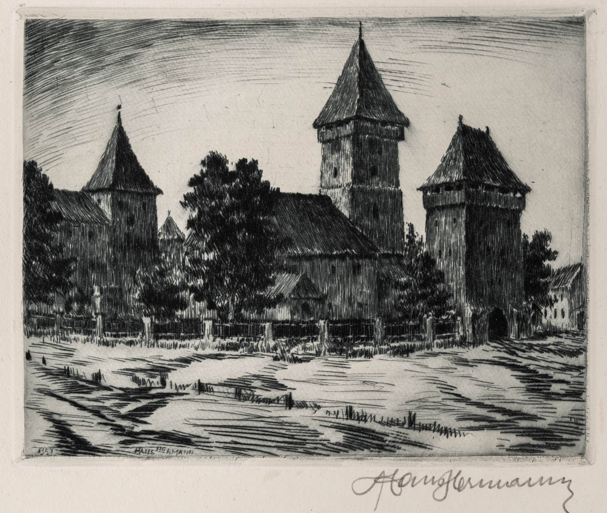 Agnița (1957) Gravură cu acul 21.05x17 cm