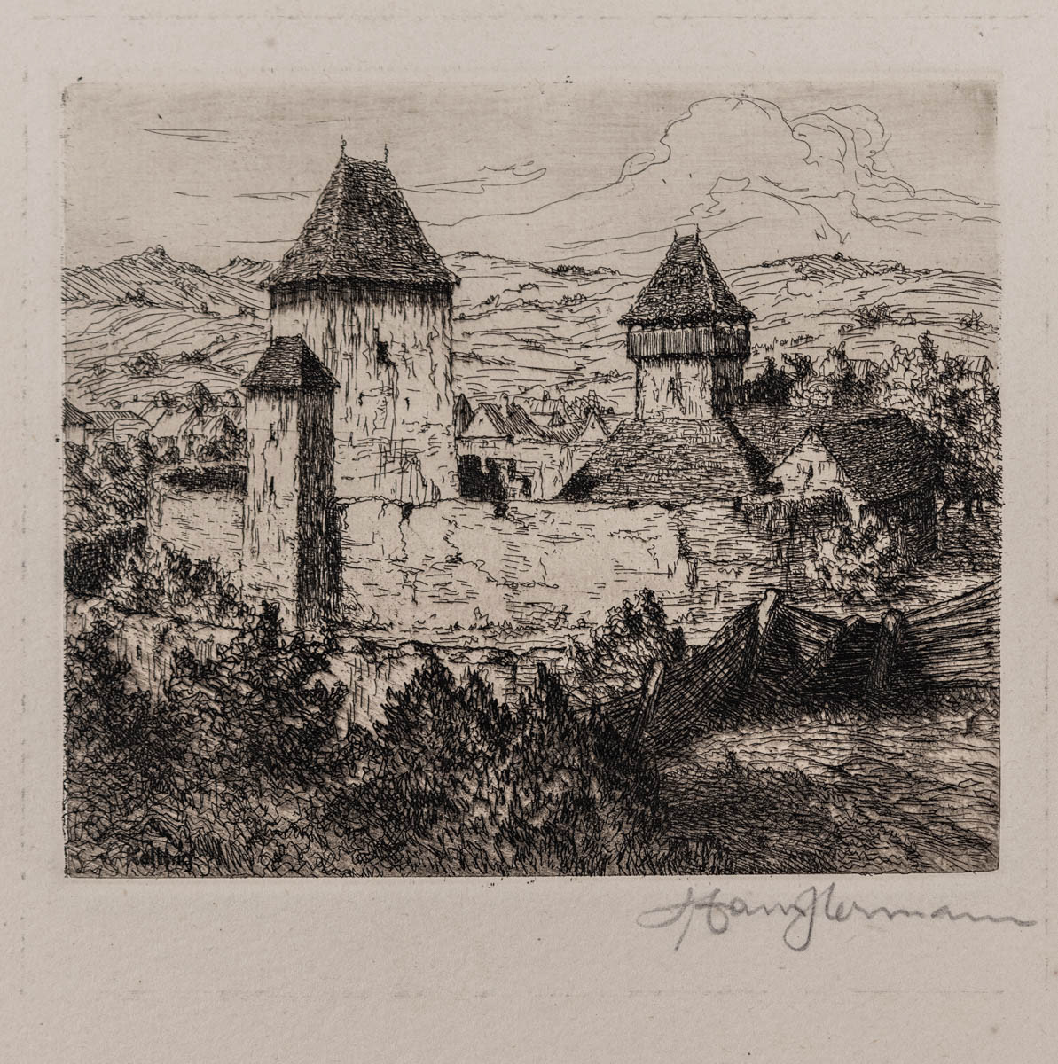 Cetatea Câlnic (1922) Acvaforte 13.05x11.04 cm