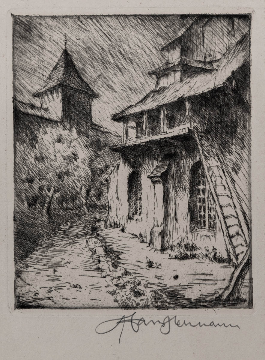 Hărman, Curtea Castelului (1936) Acvaforte 13.07x17 cm