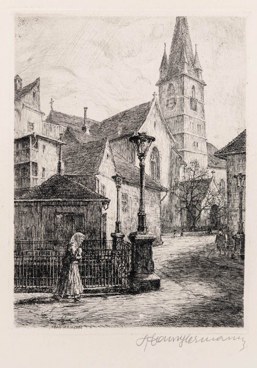 Sibiu, Piața Huet (1927) Acvaforte 18.05x24.06 cm