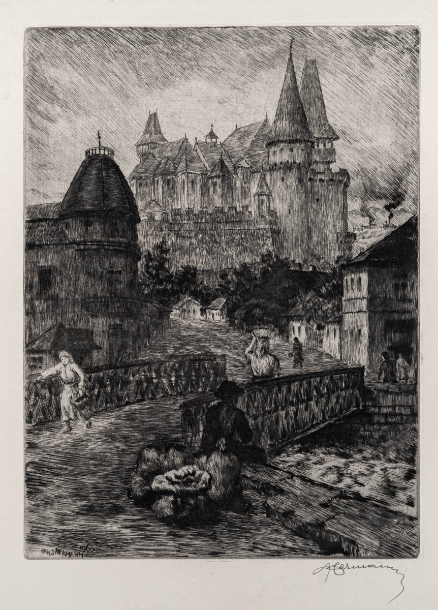 Castelul Huniazilor (1960) Gravură cu acul 29x39 cm