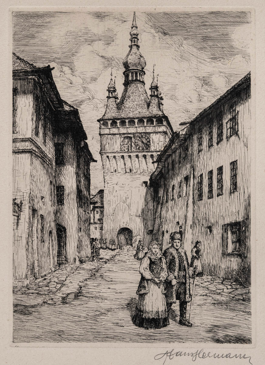 Sighisoara, Turnul cu Ceas (1925) Acvaforte 21.05x30 cm