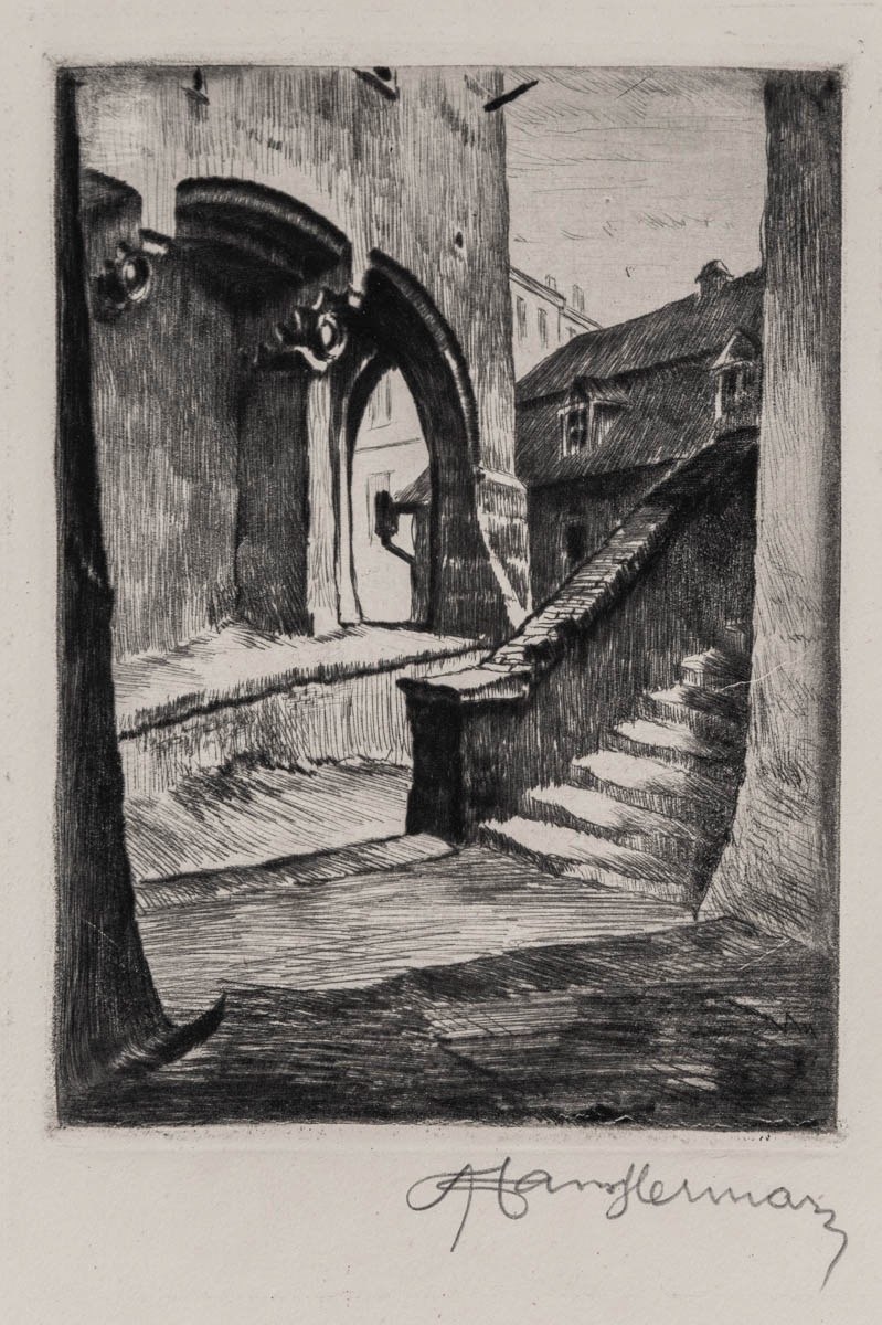 Colțul Primăriei Vechi din Sibiu (1940) Gravură cu acul 11.05x16 cm