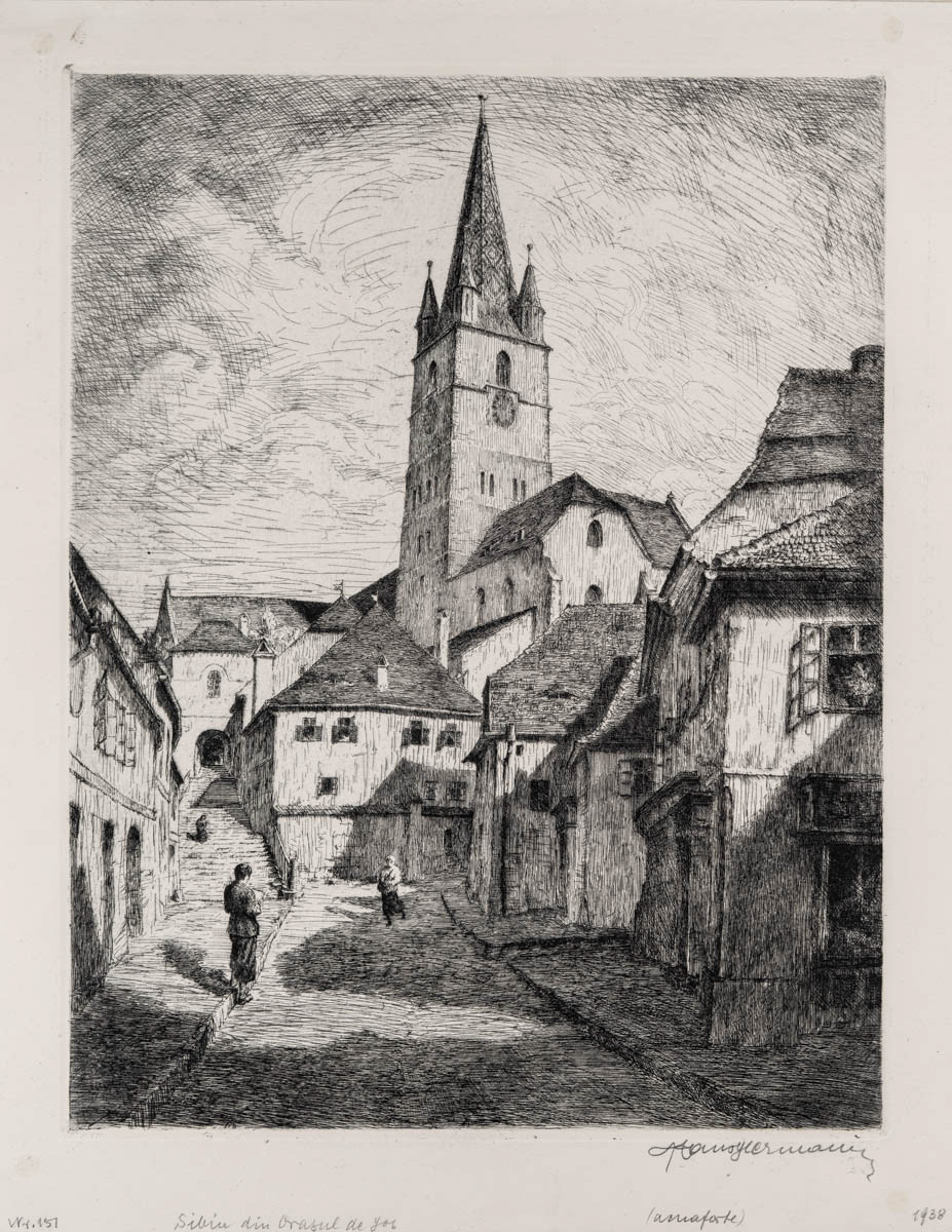 Sibiu, din Orașul de Jos (1938) Acvaforte 34x43.05 cm