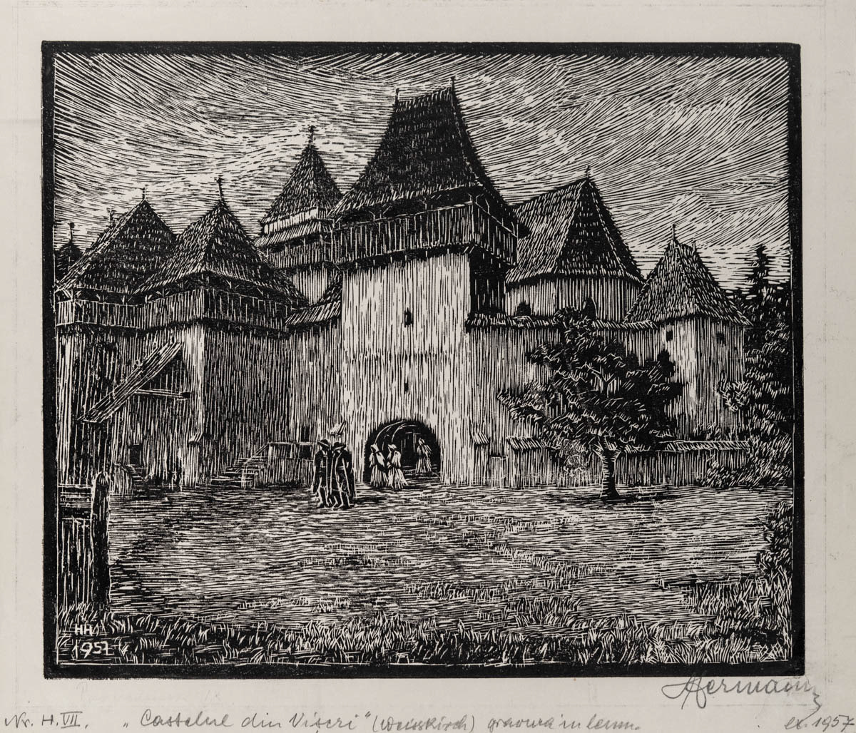 Castelul din Viscri (nedatat) Xilogravură 32x26.06 cm