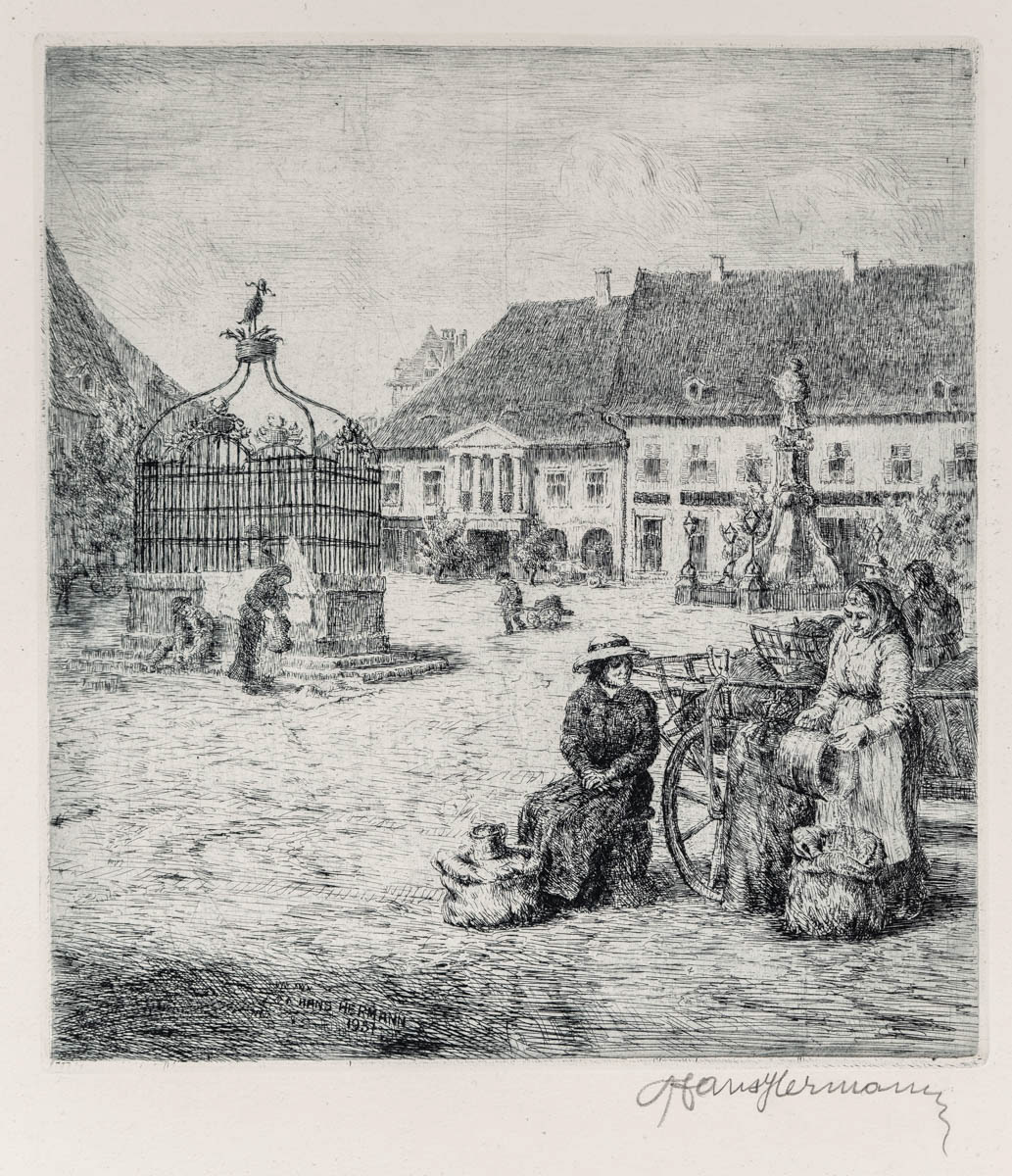Piața Mare din Sibiu (1957) Acvaforte 24.03x26.05 cm