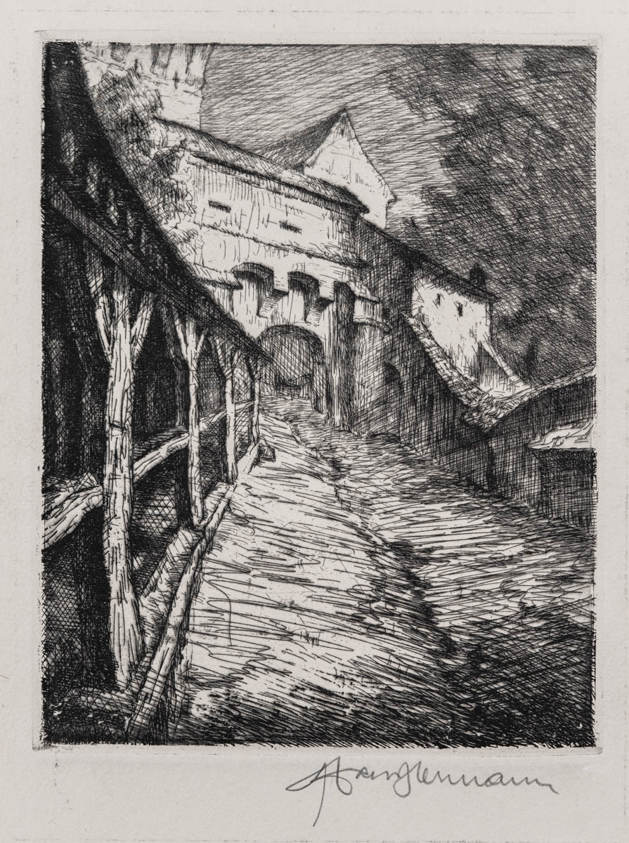 Sighișoara, Poarta sub Turnul cu Ceas (1936) Acvaforte 15x19 cm