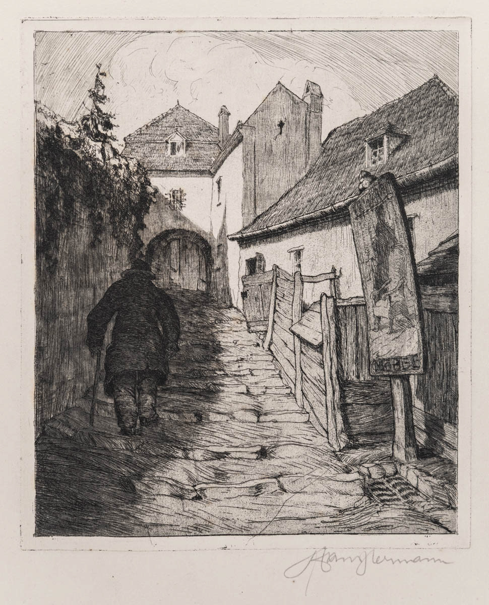 Colț vechi din Sibiu (1922) Acvaforte 40x26 cm
