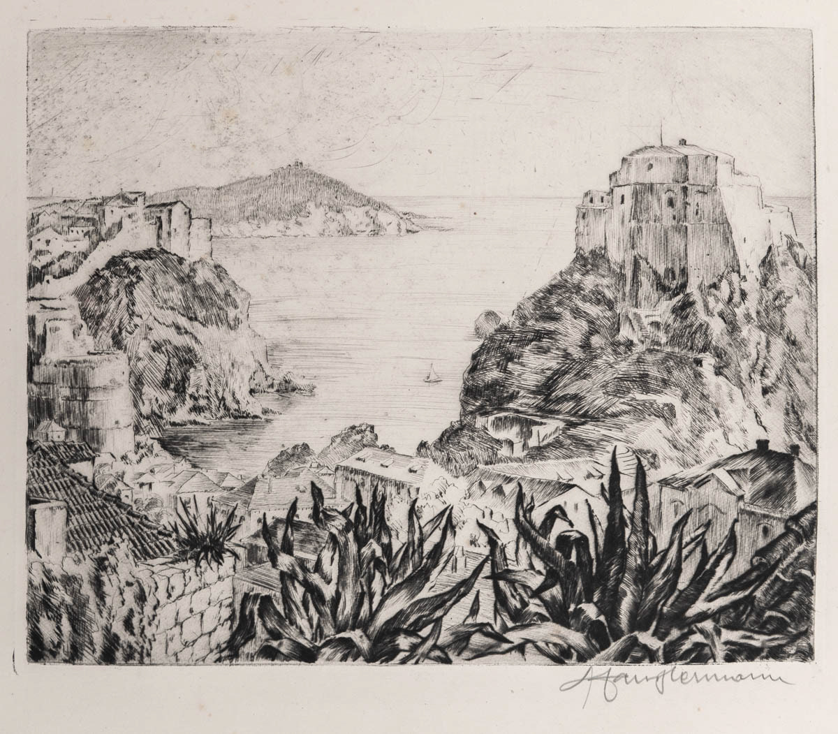 Ragusa - Dobrovnik (1931) Gravură cu acul 14.05x20 cm