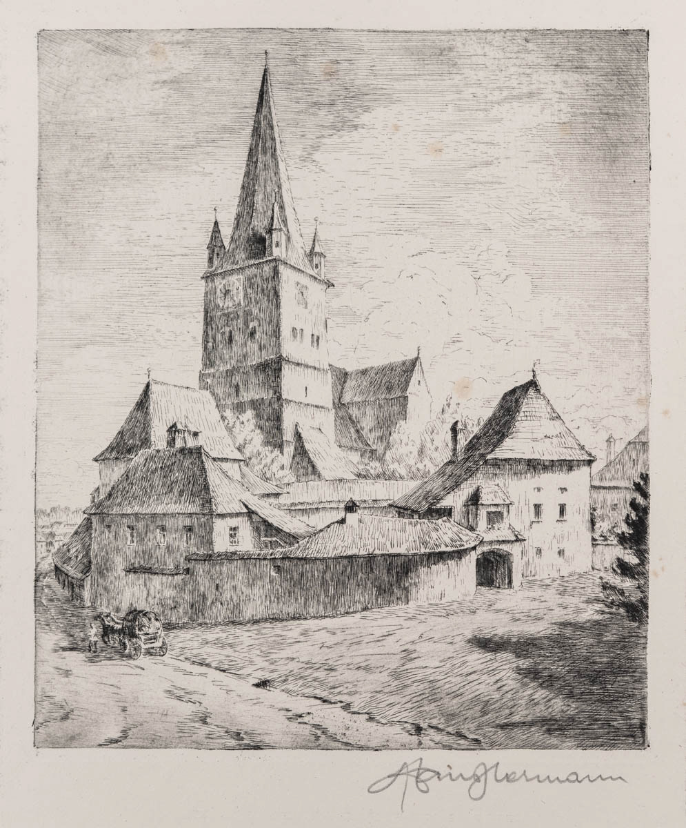 Castelul din Cisnădie (1937) Acvaforte 24.05x28.05 cm