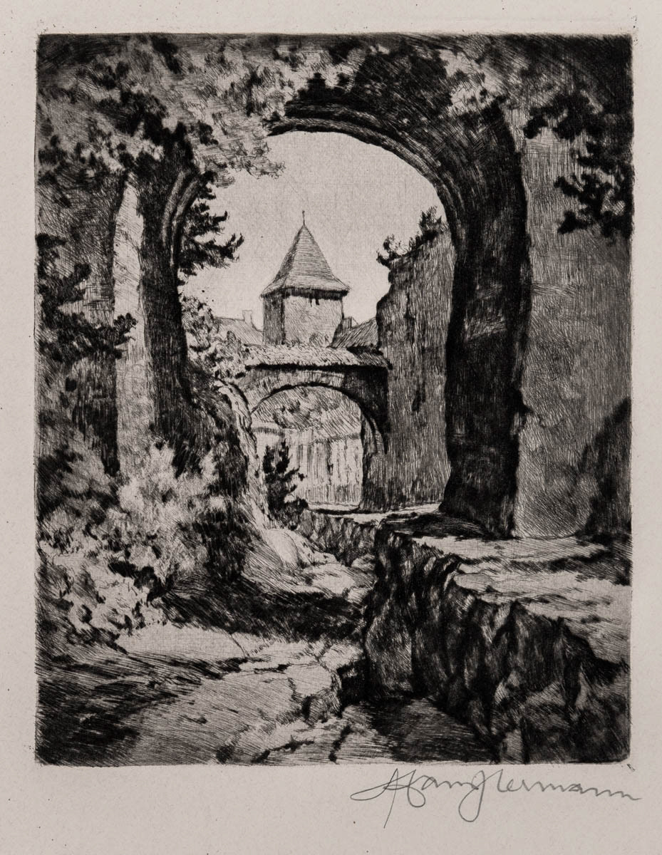 Pe după ziduri III (nedatat) Acvaforte 16.05x20.05 cm