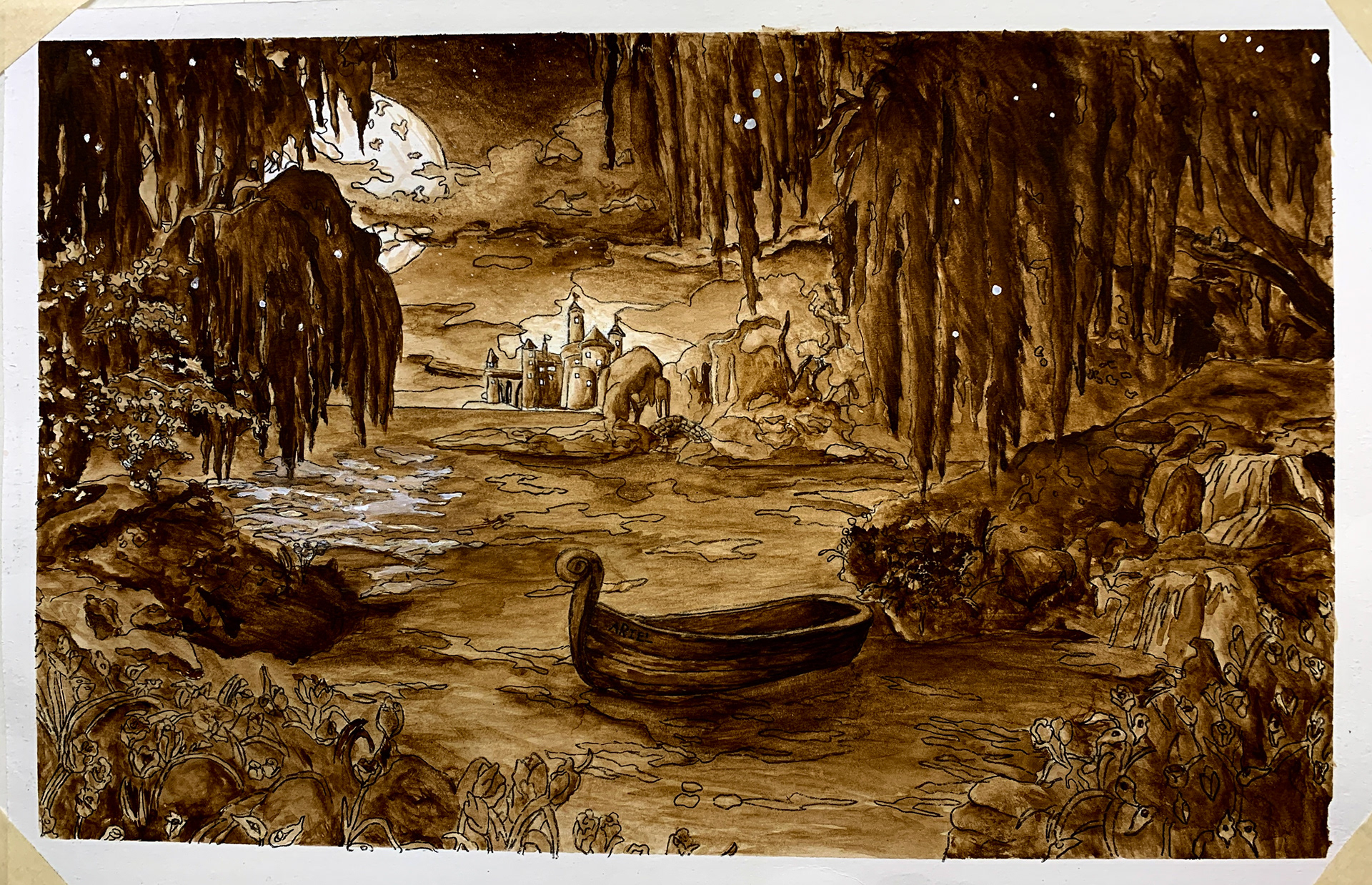 Value Study Gouache Painting in the Style of Thomas Kinkade