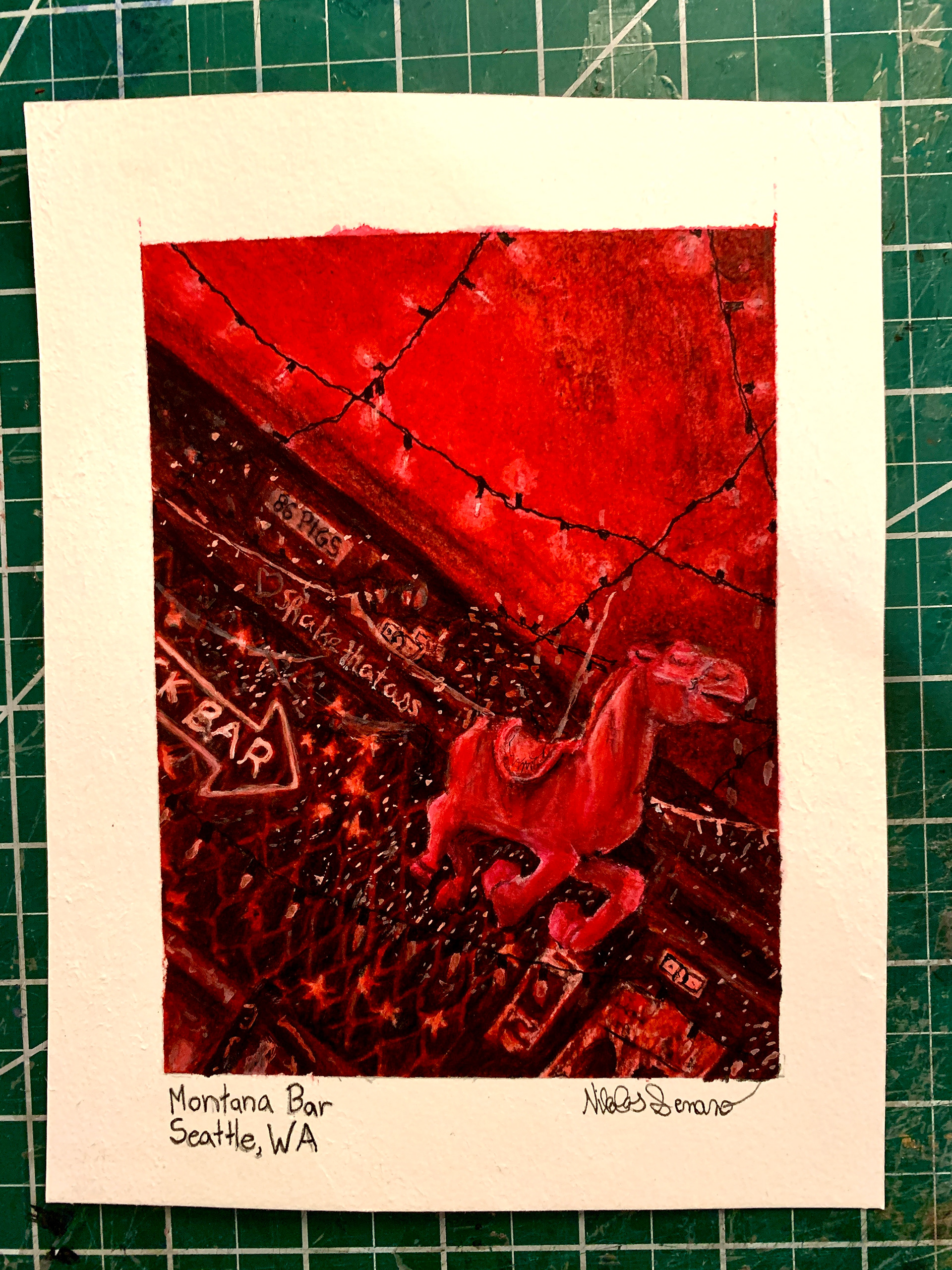 Mixed Media Piece, rendered with watercolor, gouache, pencil, and ink