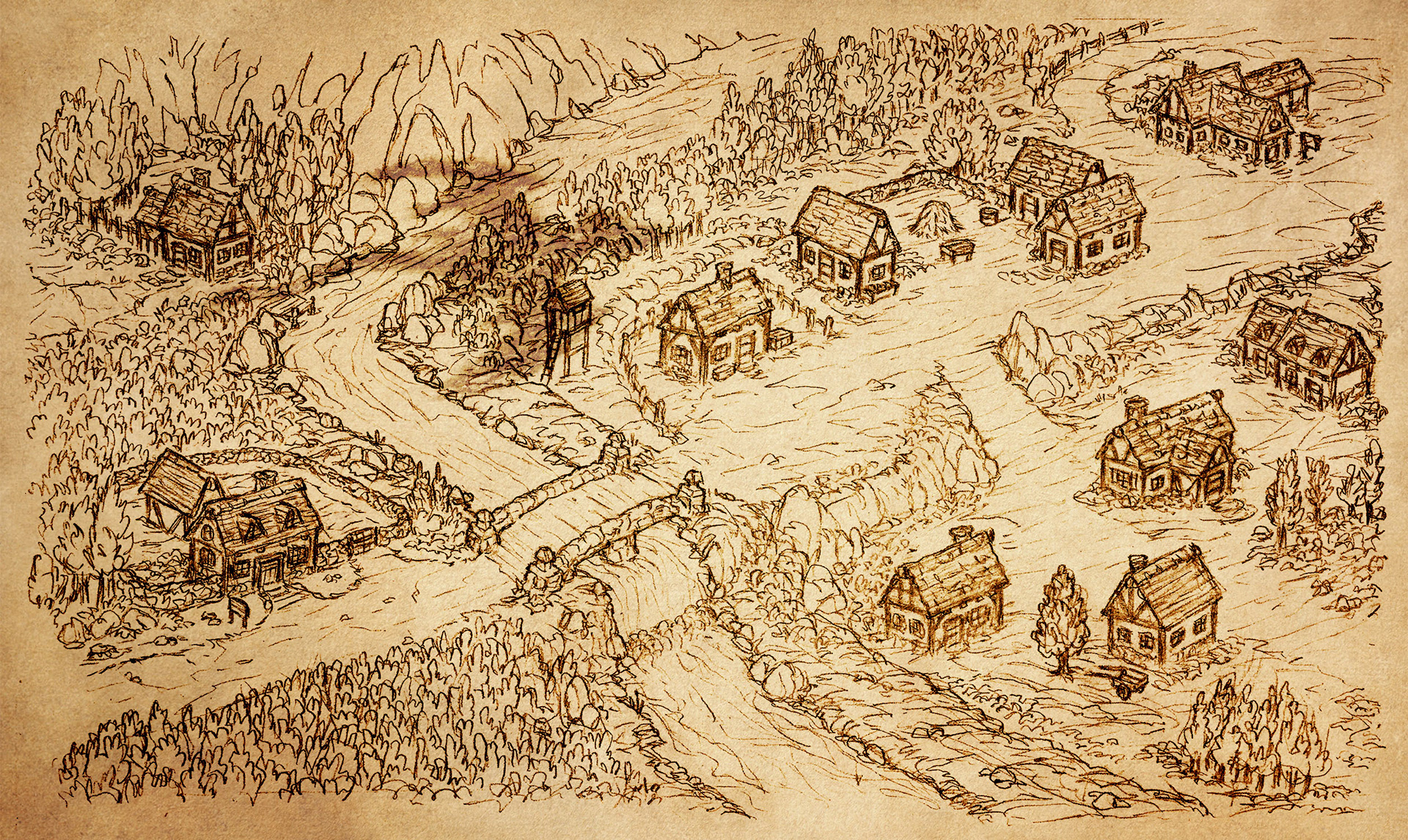 Dragon Returns: town • pencil illustration