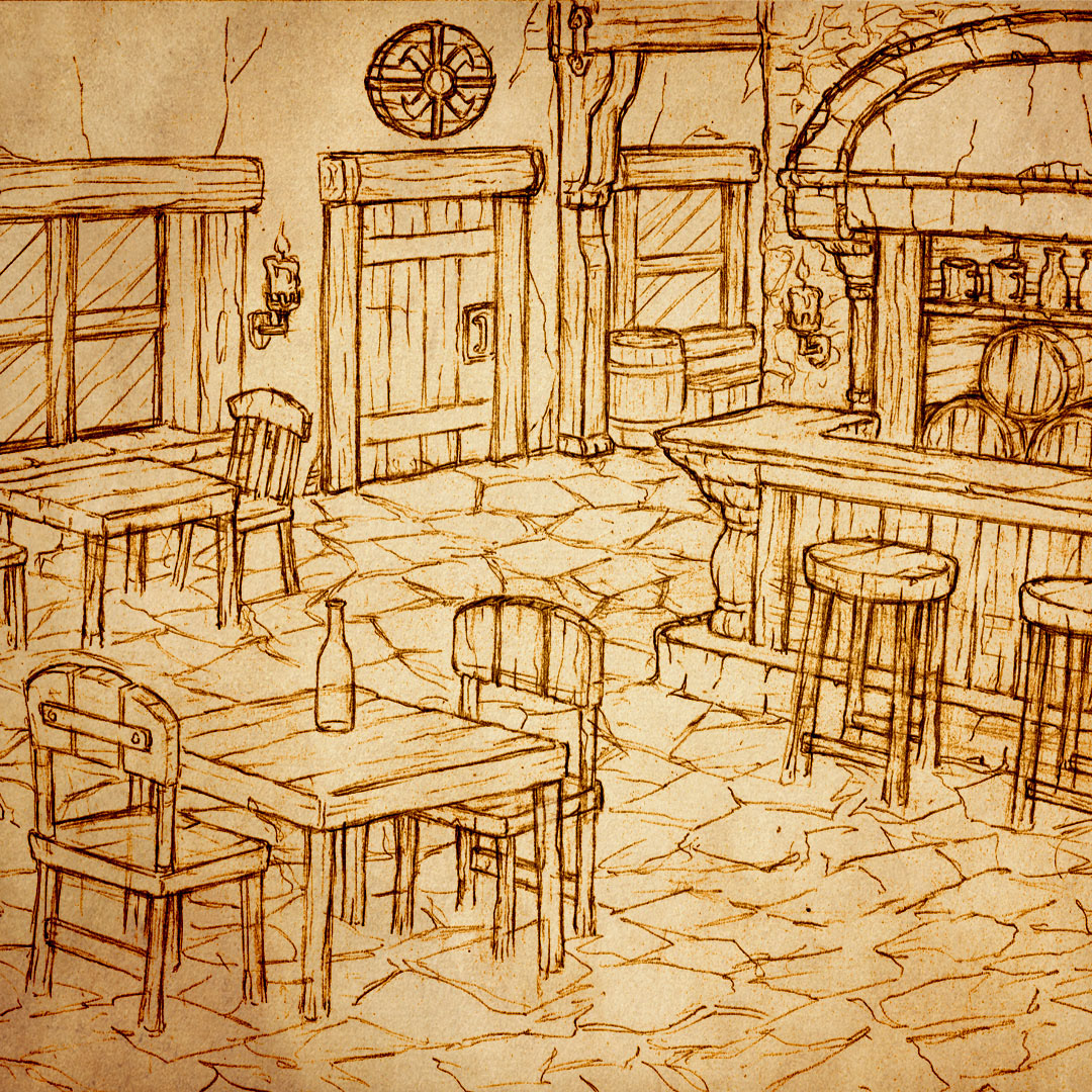 Dragon Returns: tavern • pencil illustration