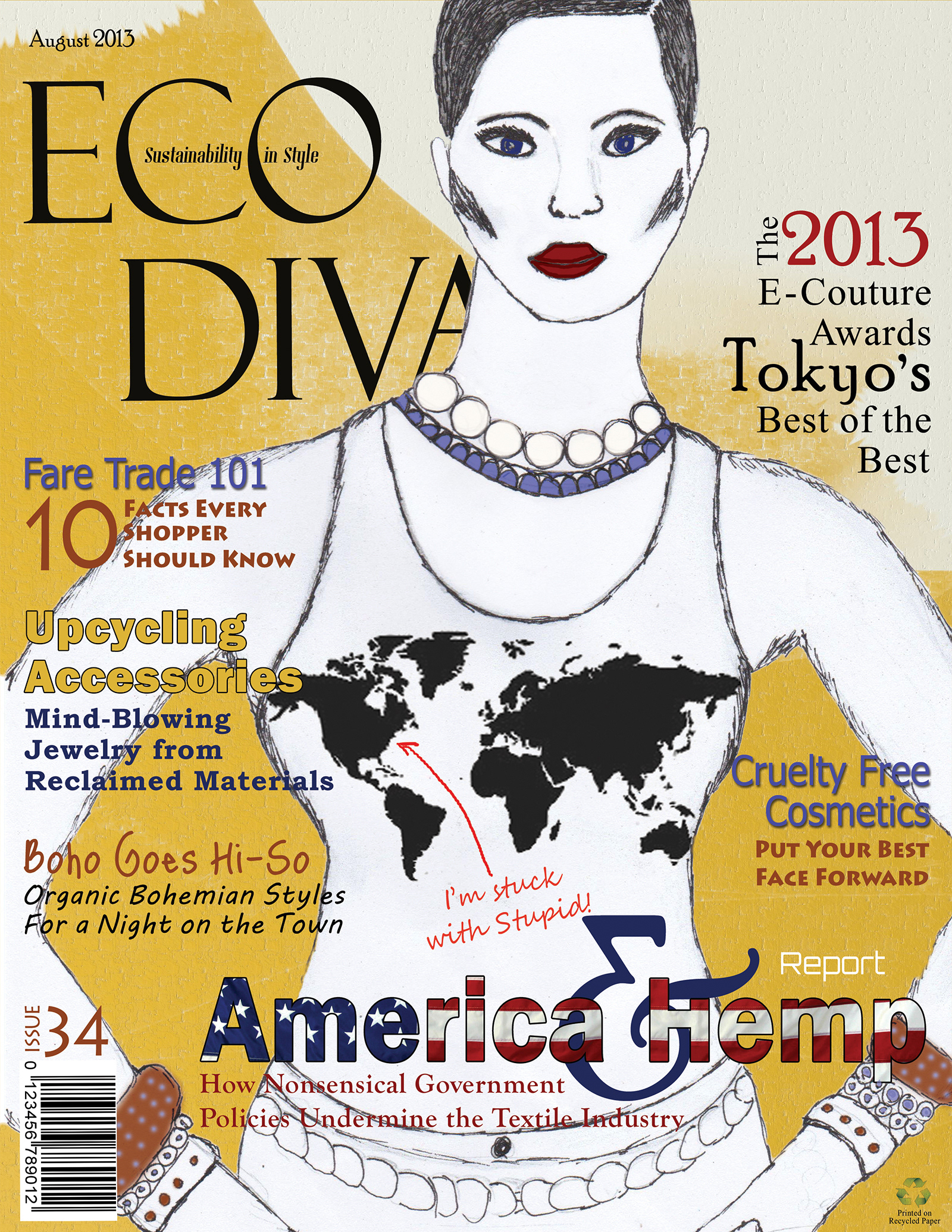 Faux magazine cover designed for a freshman graphic design assignment (2012), Ashford University, AZ where I studied online from my home in Thailand