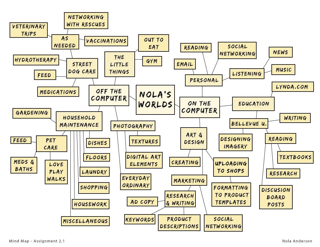 Mind Map of a Graphic Design Student designed for a graphic design course assignment (2017), Bellevue University, NE