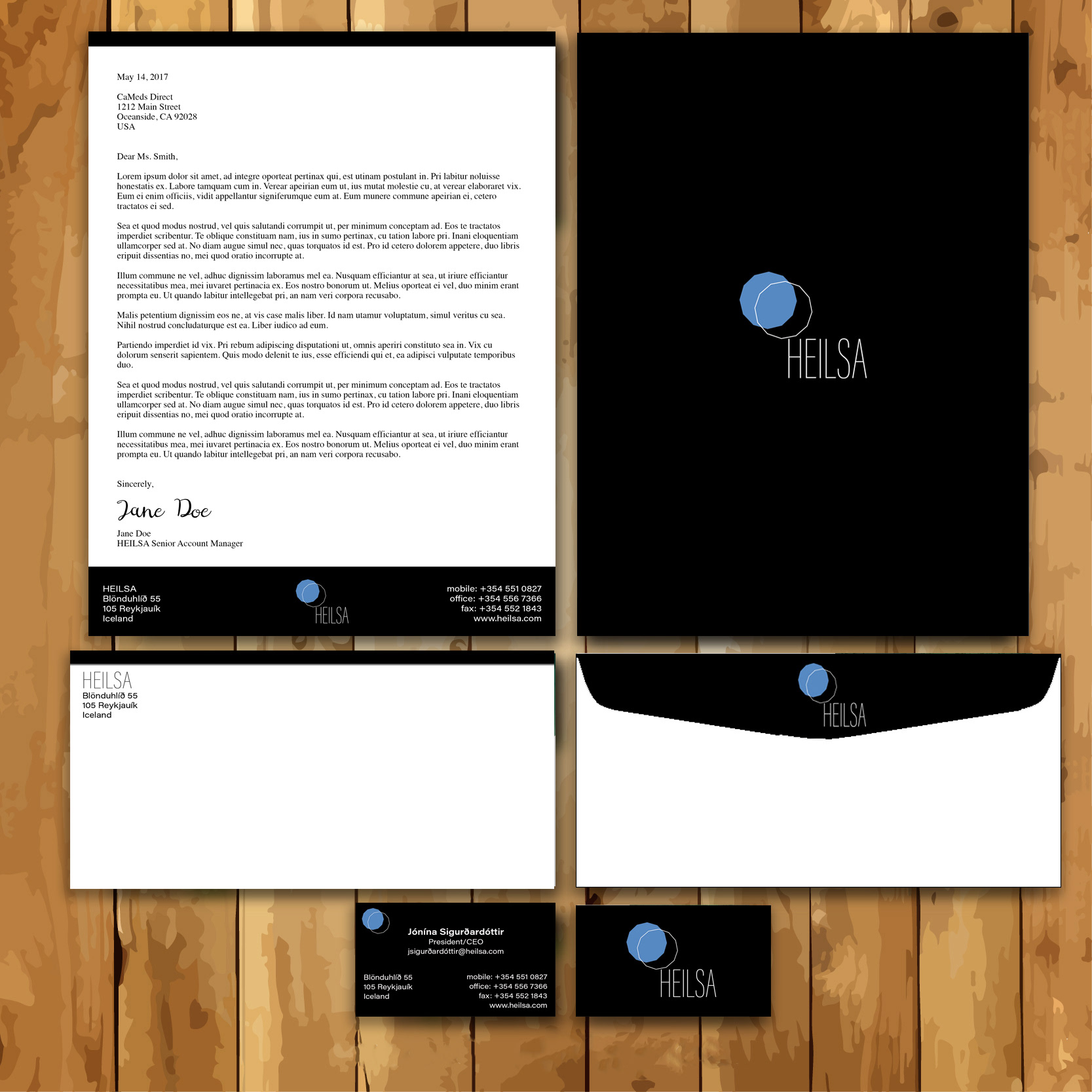 Stationary Set designed for a graphic design course assignment (2018), Bellevue University, NE