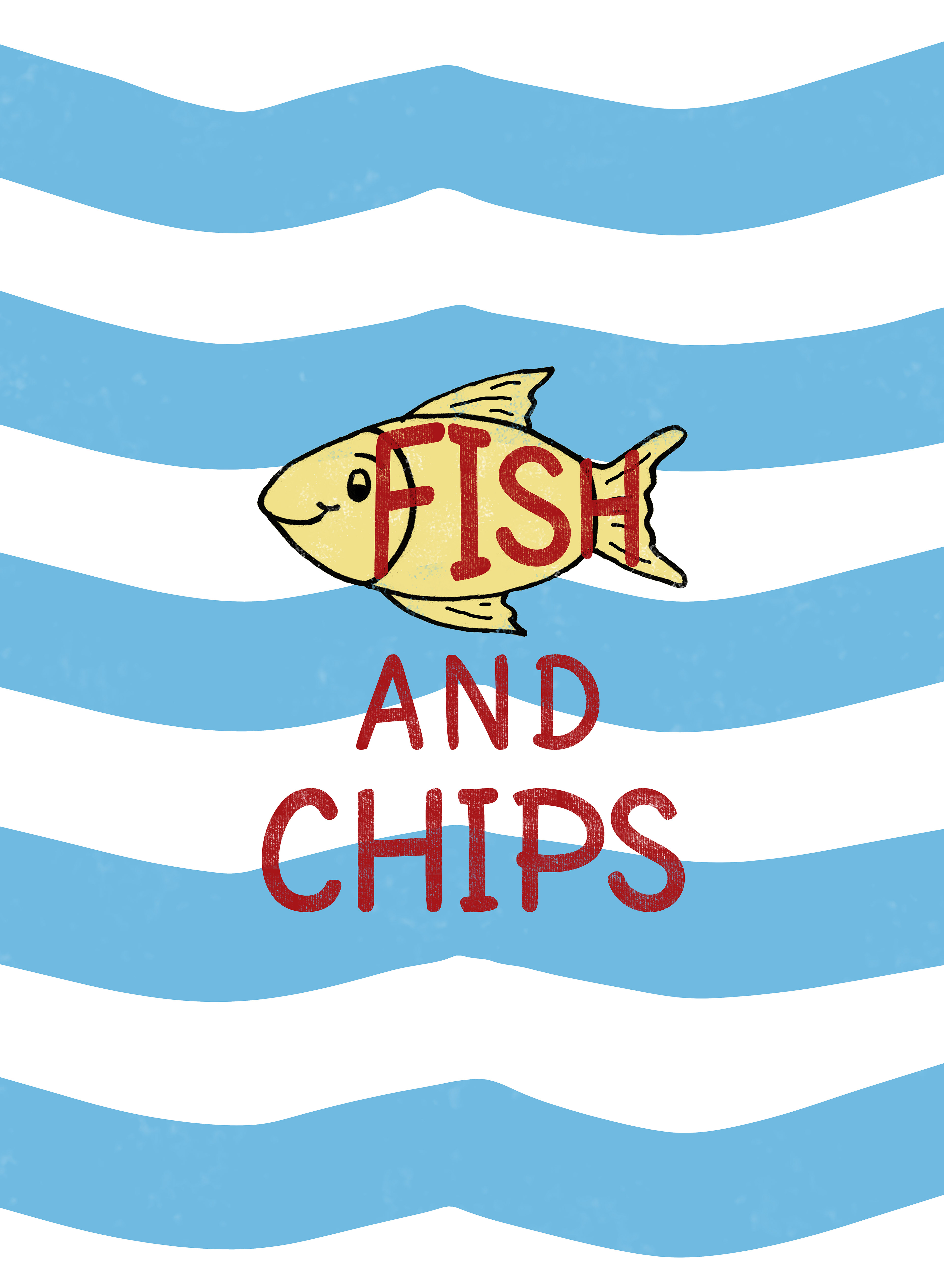 Fish and Chips sign design inspired by a British restaurant’s poster near my former home in Thailand. The design now appears on merchandise and wall art in several of my online stores. 