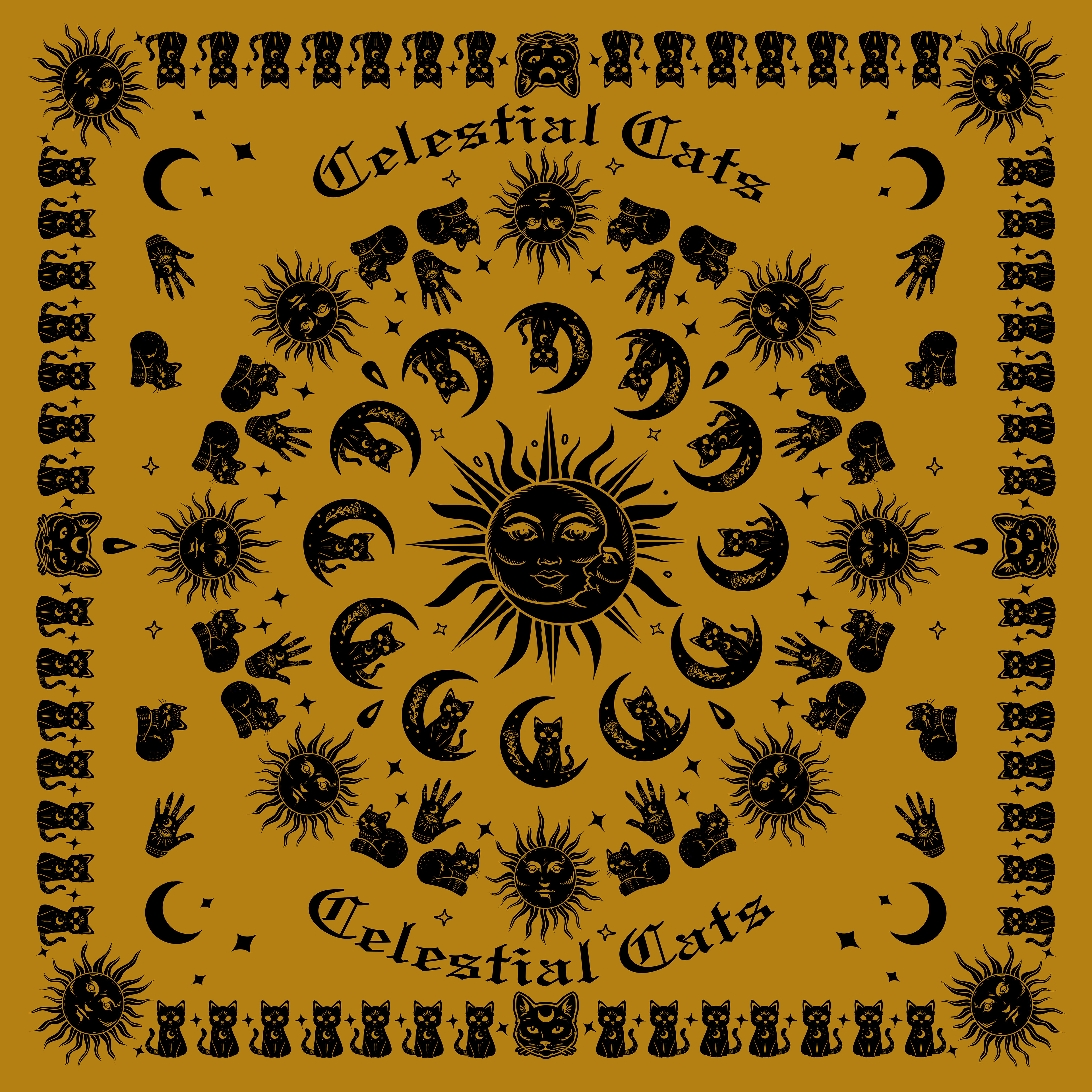 Celestial Cats Bandana Design for products sold in my online shops