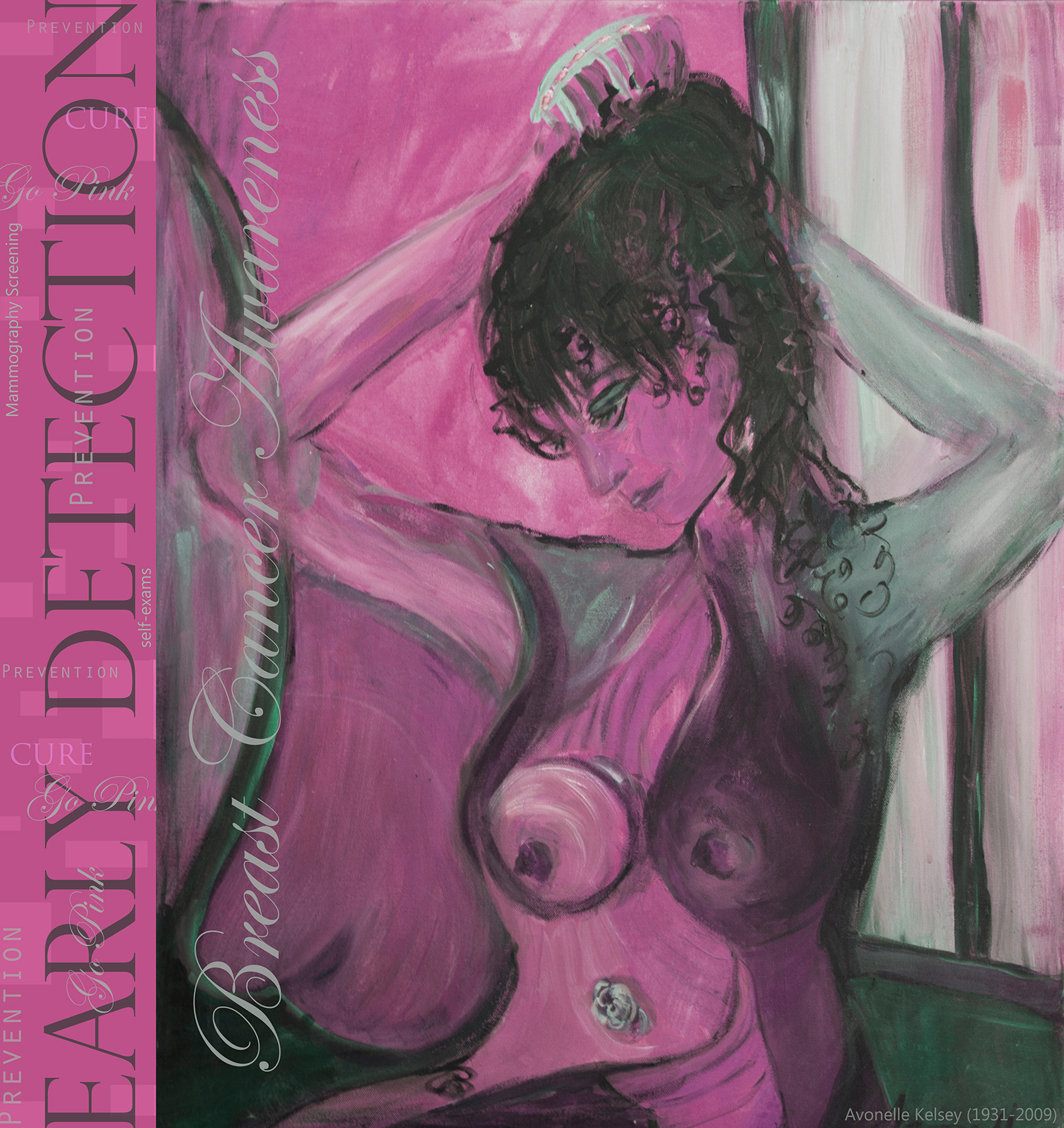 Breast Cancer Awareness Poster, sold in my online stores and created from a painting by my late mother, artist Avondale Kelsey (1931-2009), who lost her life to breast cancer