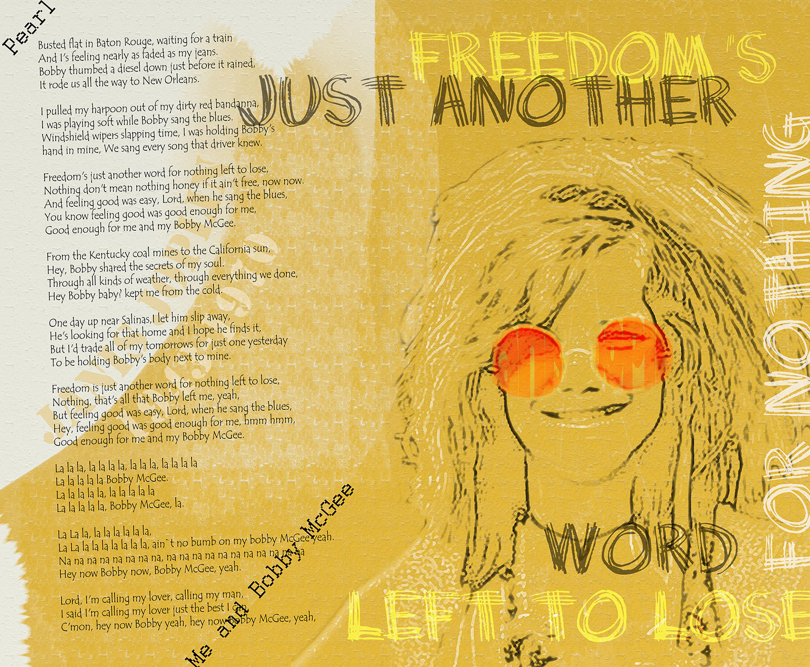 Music Lyrics Typography Poster assignment designed for a freshman graphic design assignment (2012), Ashford University, AZ where I studied online from my home in Thailand