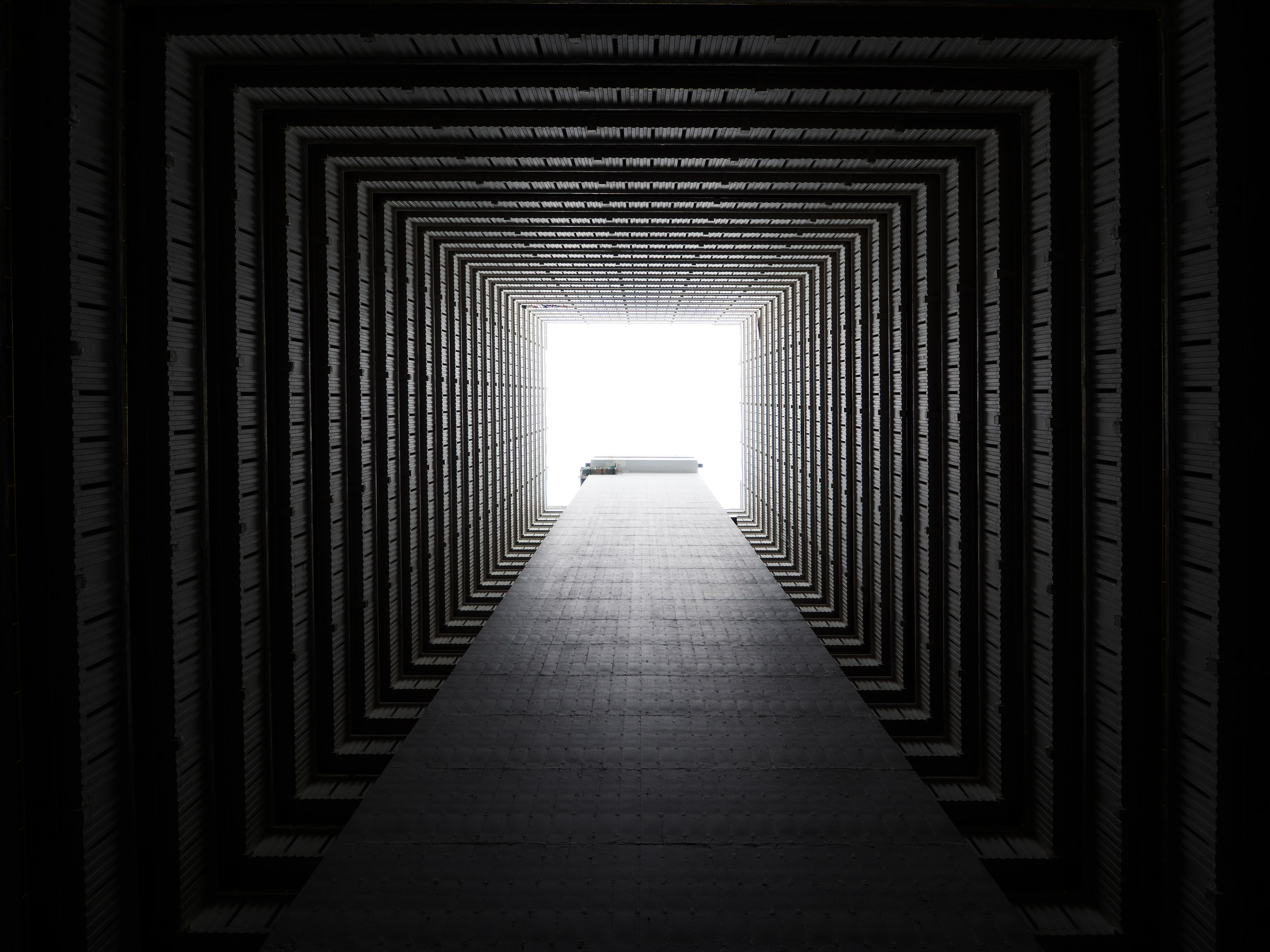 Ping Shek Estate Lookup, Monochrome, Light and Shadows, Symmetry