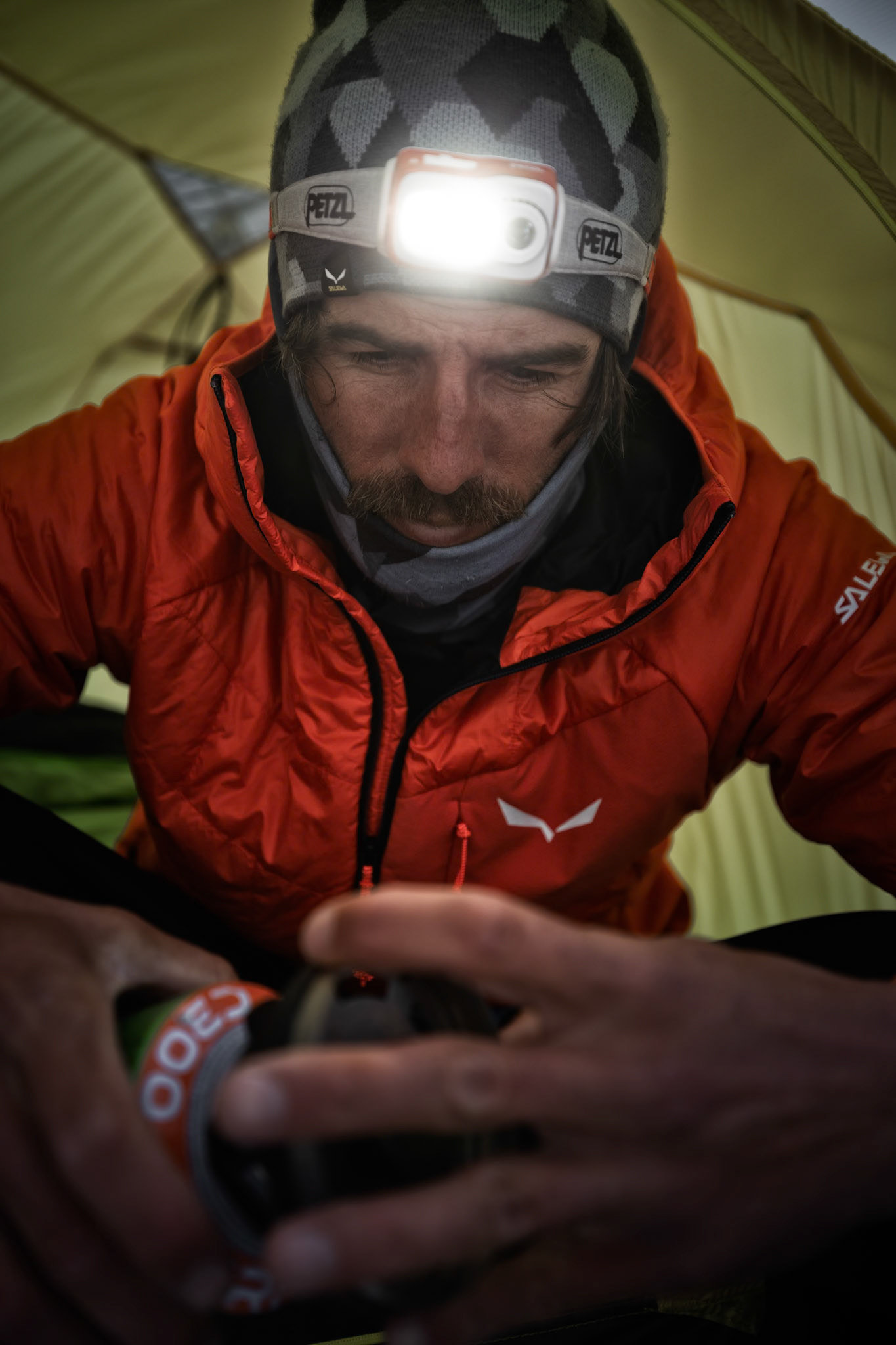 Yannick Boissenot climbs and skies the Kuffner Ridge on the Mont Blanc, Italy.