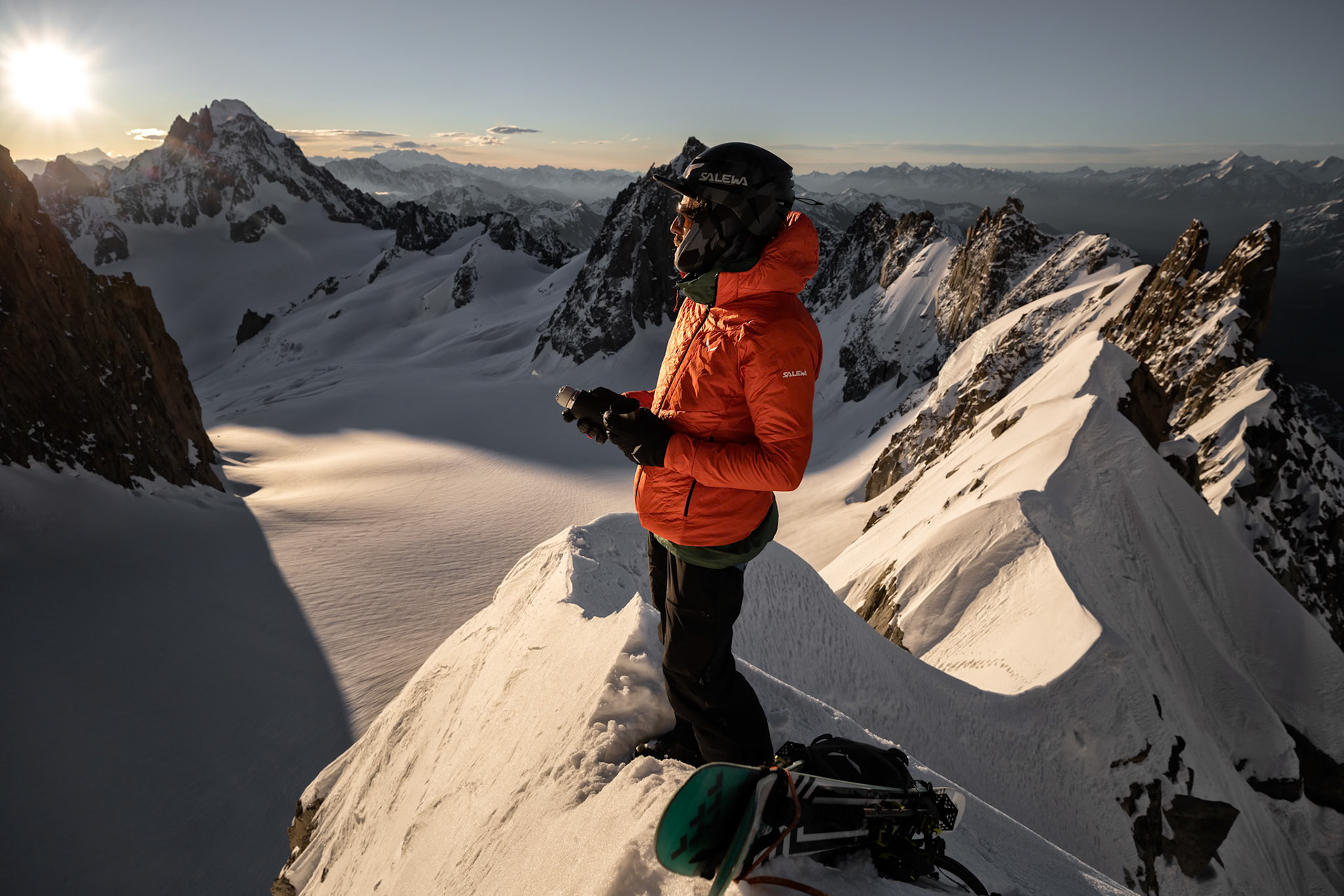 Yannick Boissenot climbs and skies the Kuffner Ridge on the Mont Blanc, Italy.