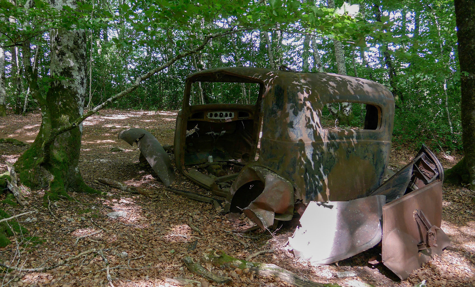 epave dans le bois près du lac des Galens