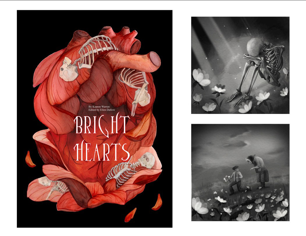 "Bright Hearts" Cover and Spot Illustrations