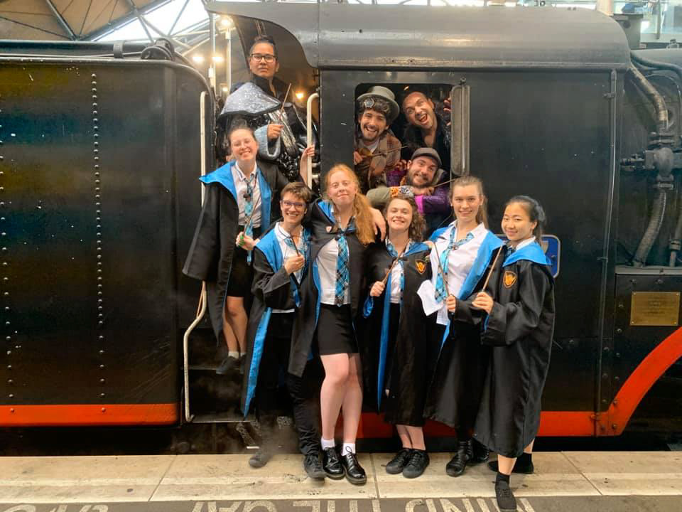 Playing a wizard during an immersive experience on a train (