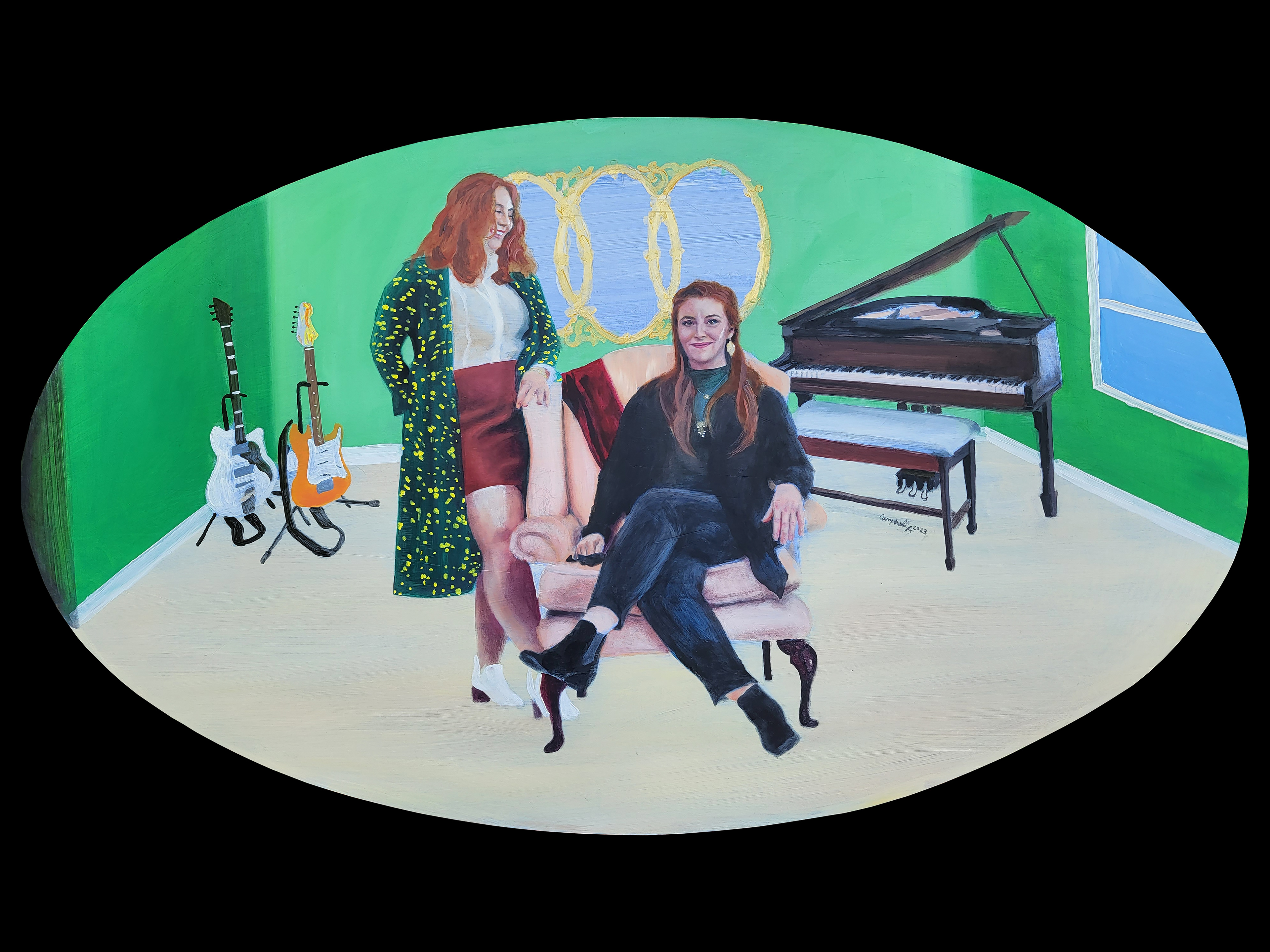 The G Sisters (Oil on panel, 24x40in, 2023)