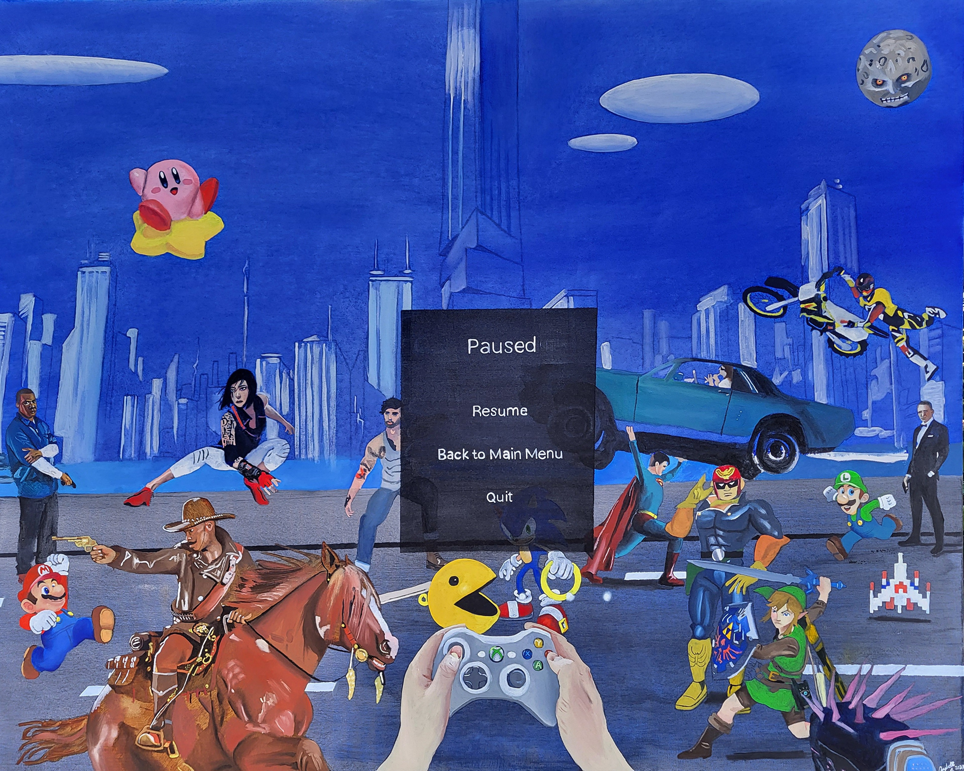 This Game Kinda Sucks (Acrylic and oil on canvas, 48x60in, 2023)